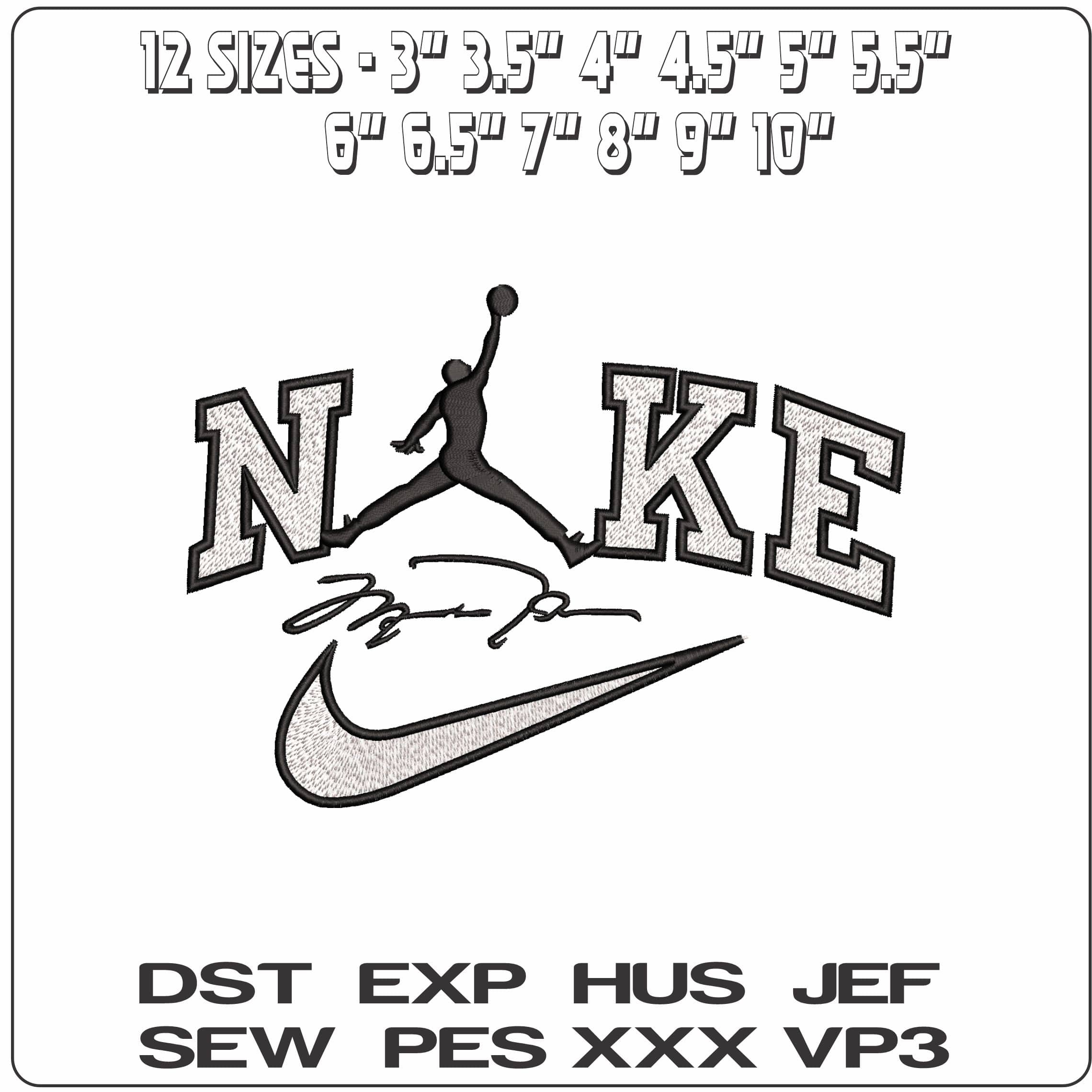 Nike Air Jordan with Signature  - Elegant embroidery design file - instant download — view 2