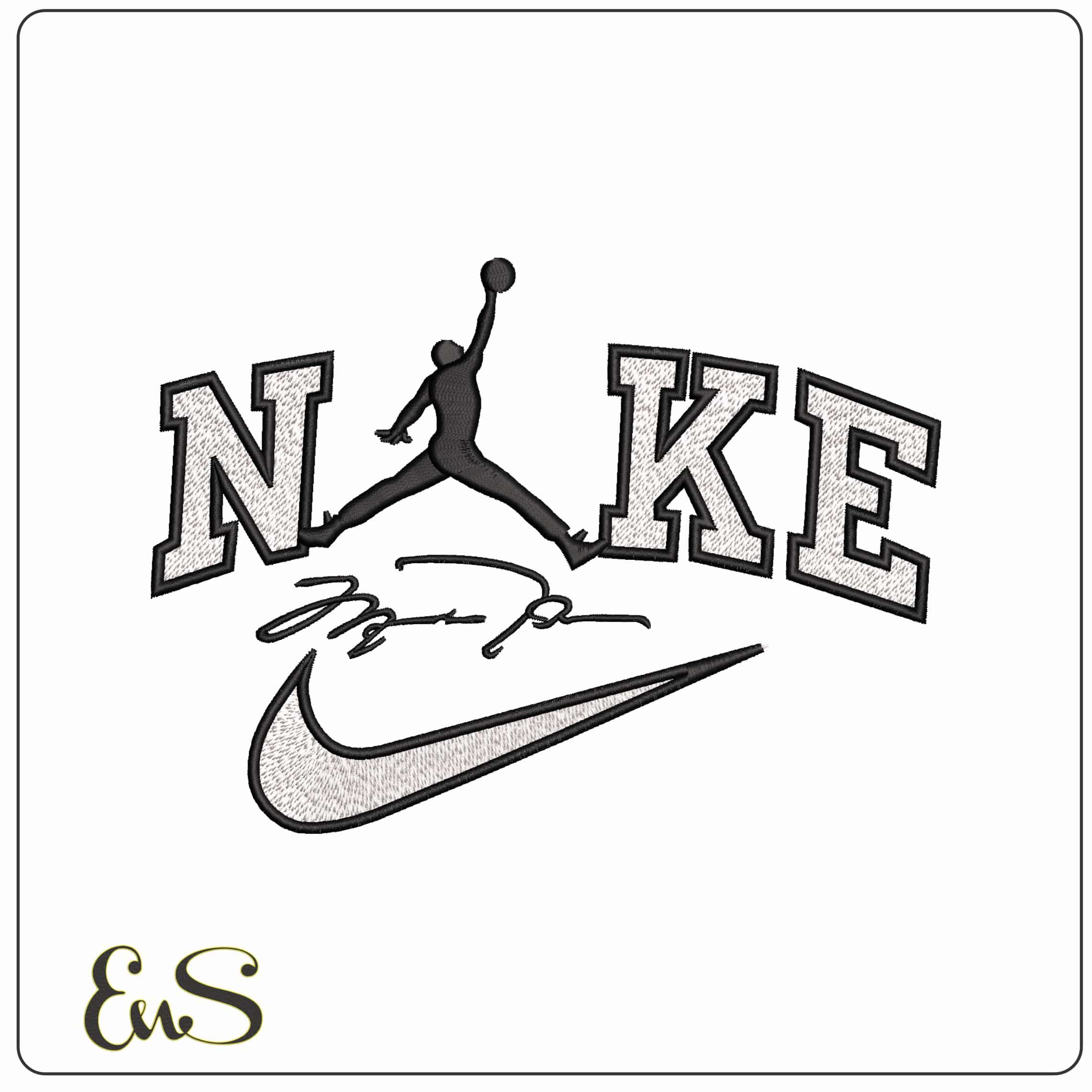 Nike Air Jordan with Signature  - Elegant embroidery design file - instant download