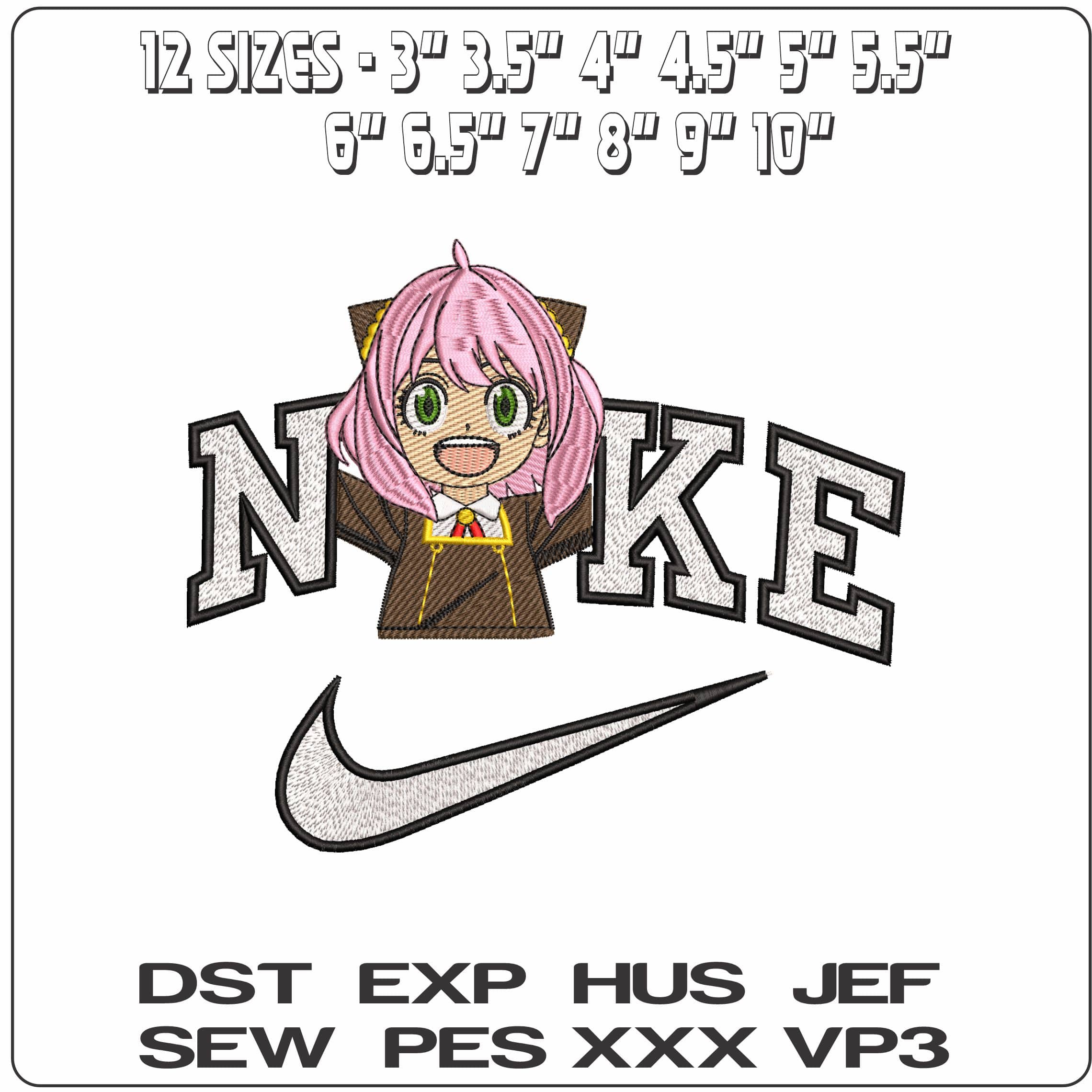 Nike Anya Forger Cheering Spy x Family Anime  - Elegant embroidery design file - instant download — view 2