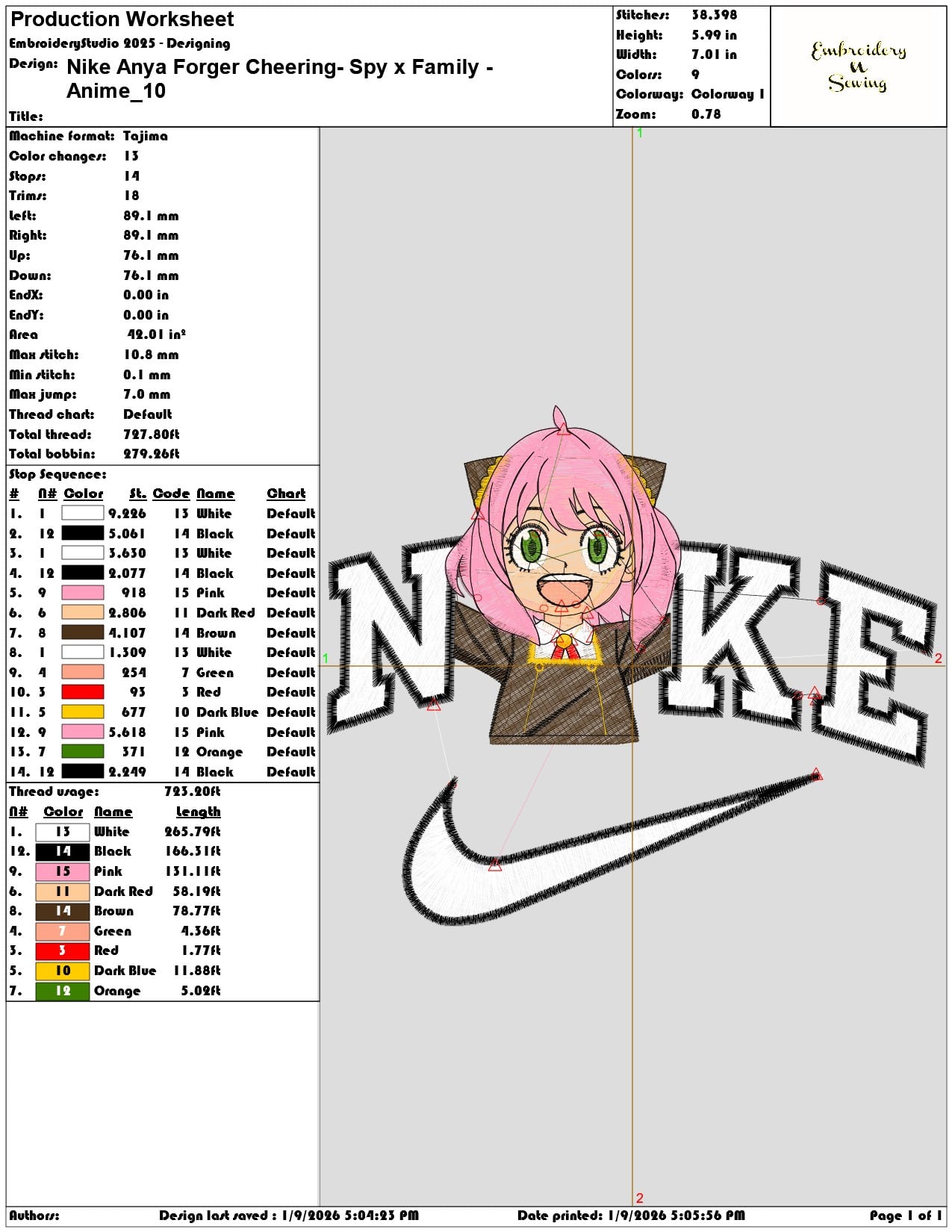 Nike Anya Forger Cheering Spy x Family Anime  - Elegant embroidery design file - instant download — view 3