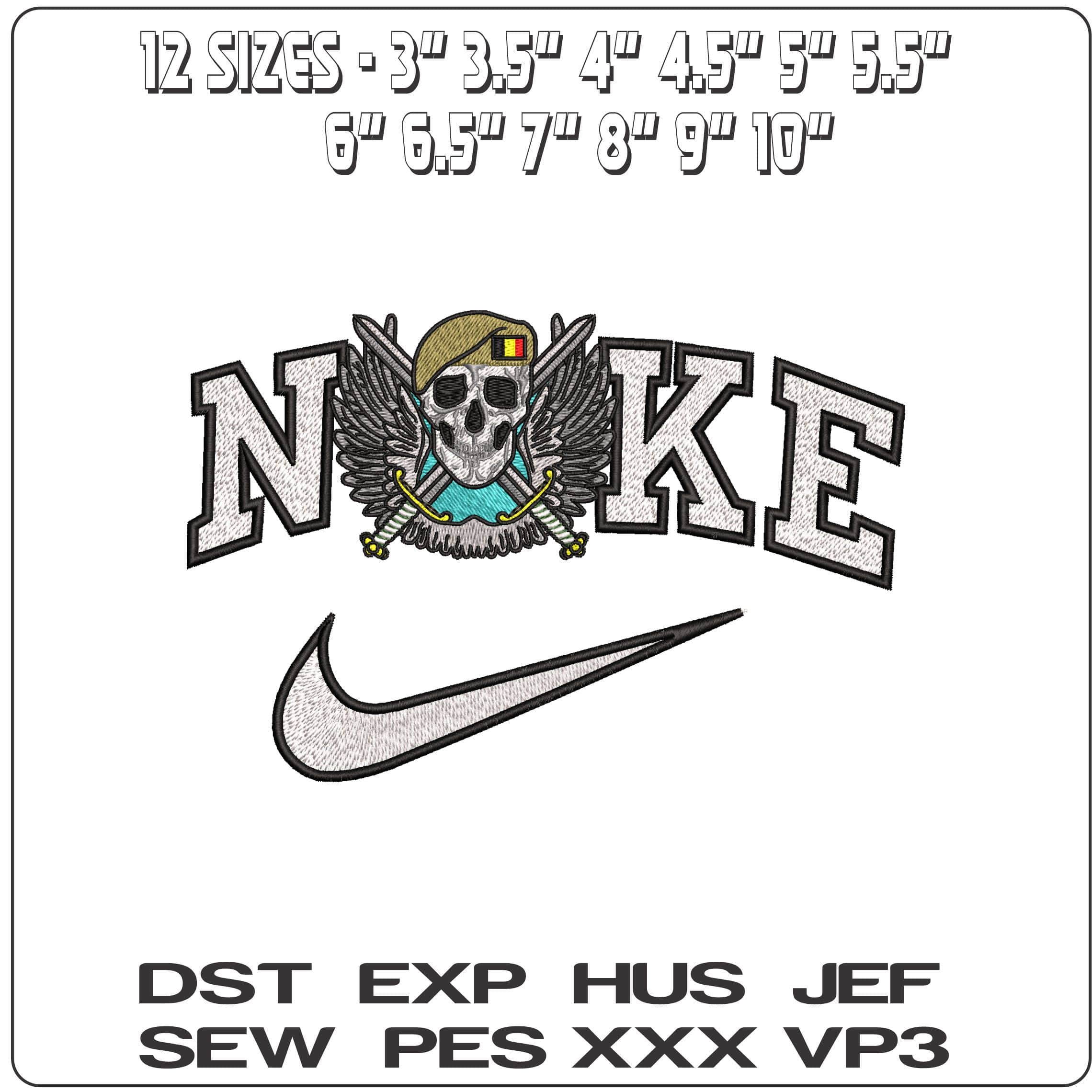 Nike Belgium Veterans Skull Wings and Crossed Swords  - Elegant embroidery design file - instant download — view 2