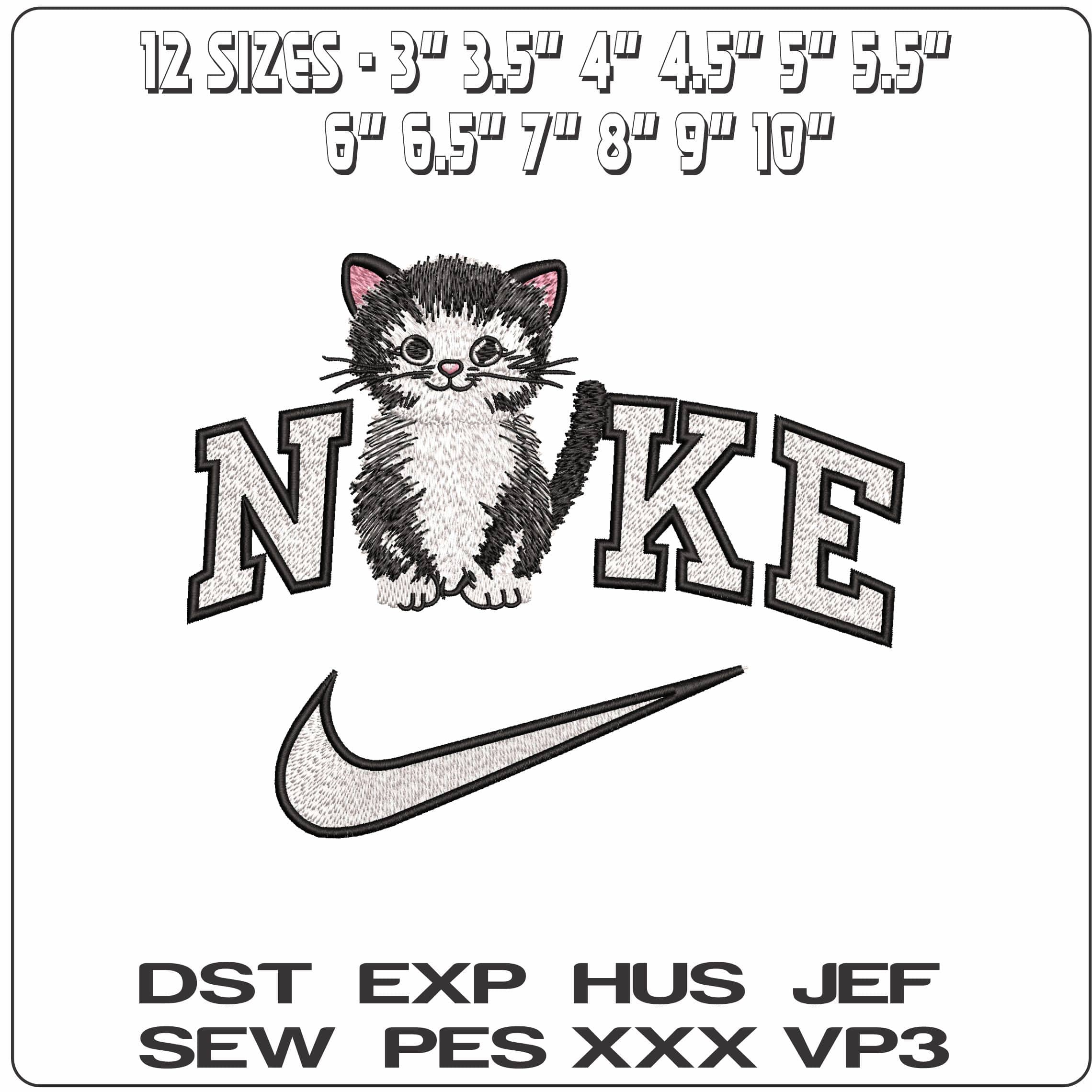 Nike Black n Wite Cat  - Elegant embroidery design file - instant download — view 2