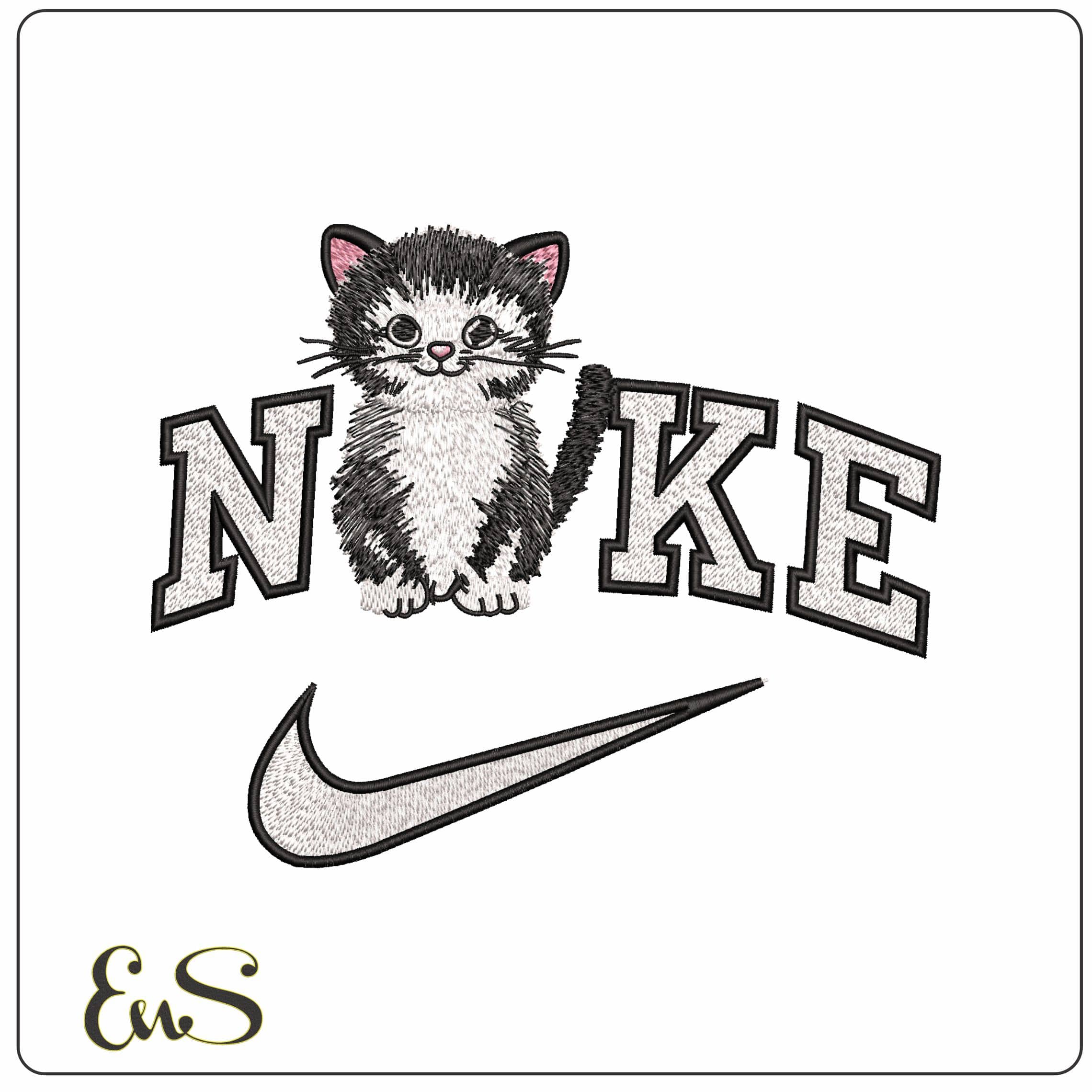 Nike Black n Wite Cat  - Elegant embroidery design file - instant download