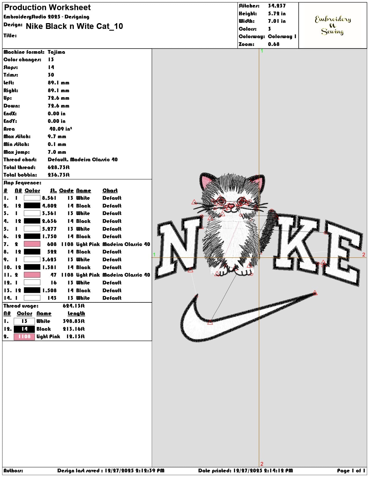 Nike Black n Wite Cat  - Elegant embroidery design file - instant download — view 3