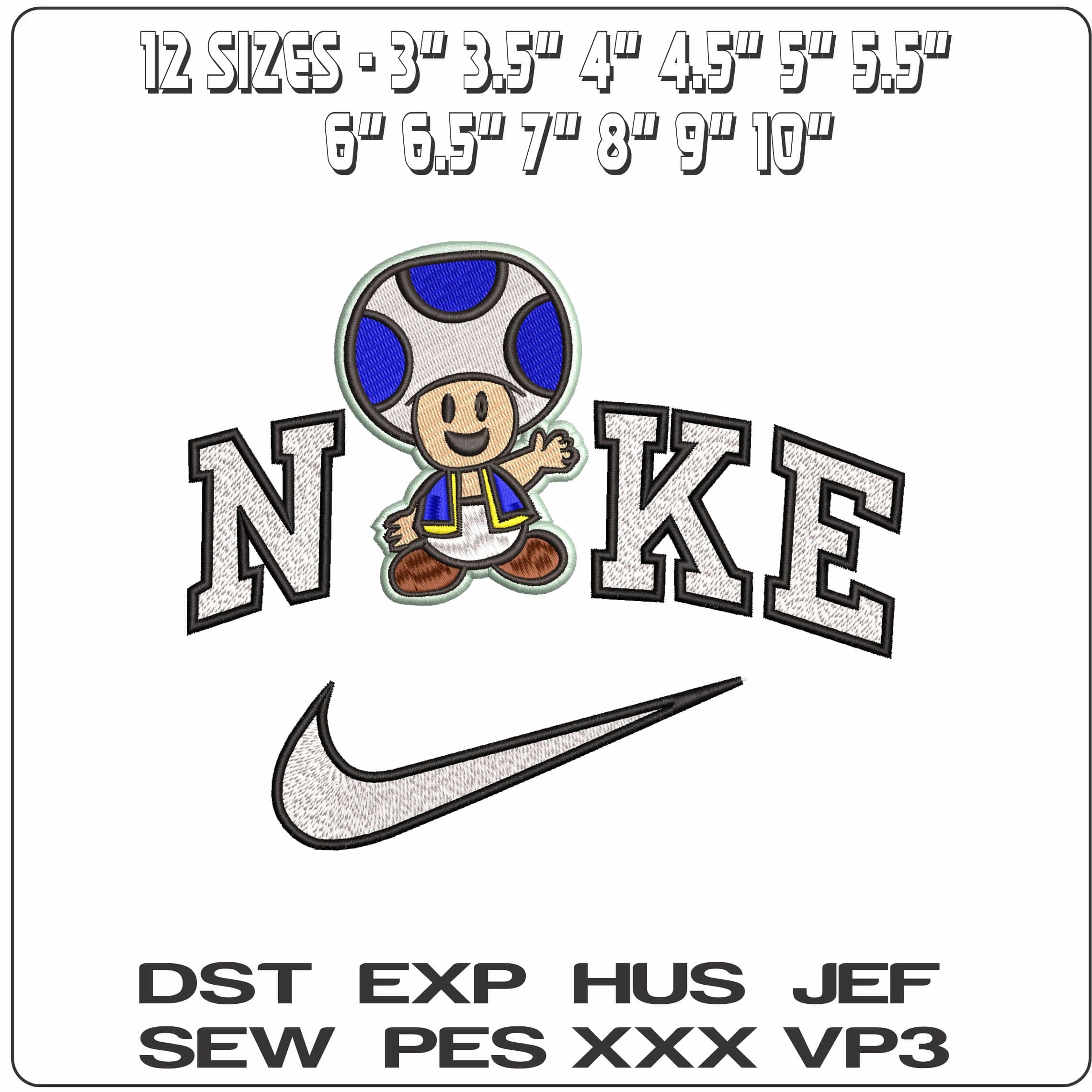 Nike Blue Toad Paper Mario Super Mario Bros  - Elegant embroidery design file - instant download — view 2