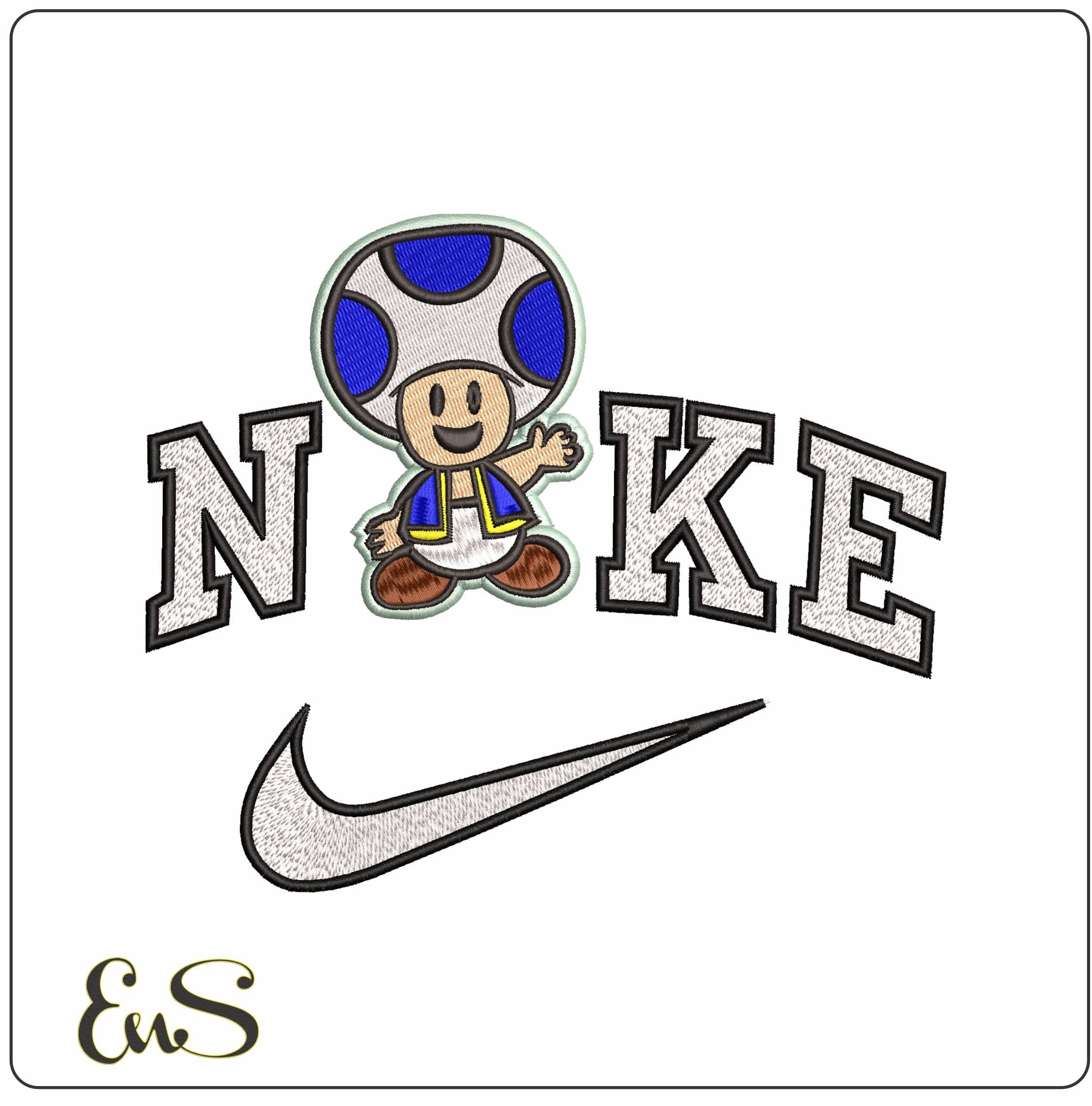 Nike Blue Toad Paper Mario Super Mario Bros  - Elegant embroidery design file - instant download