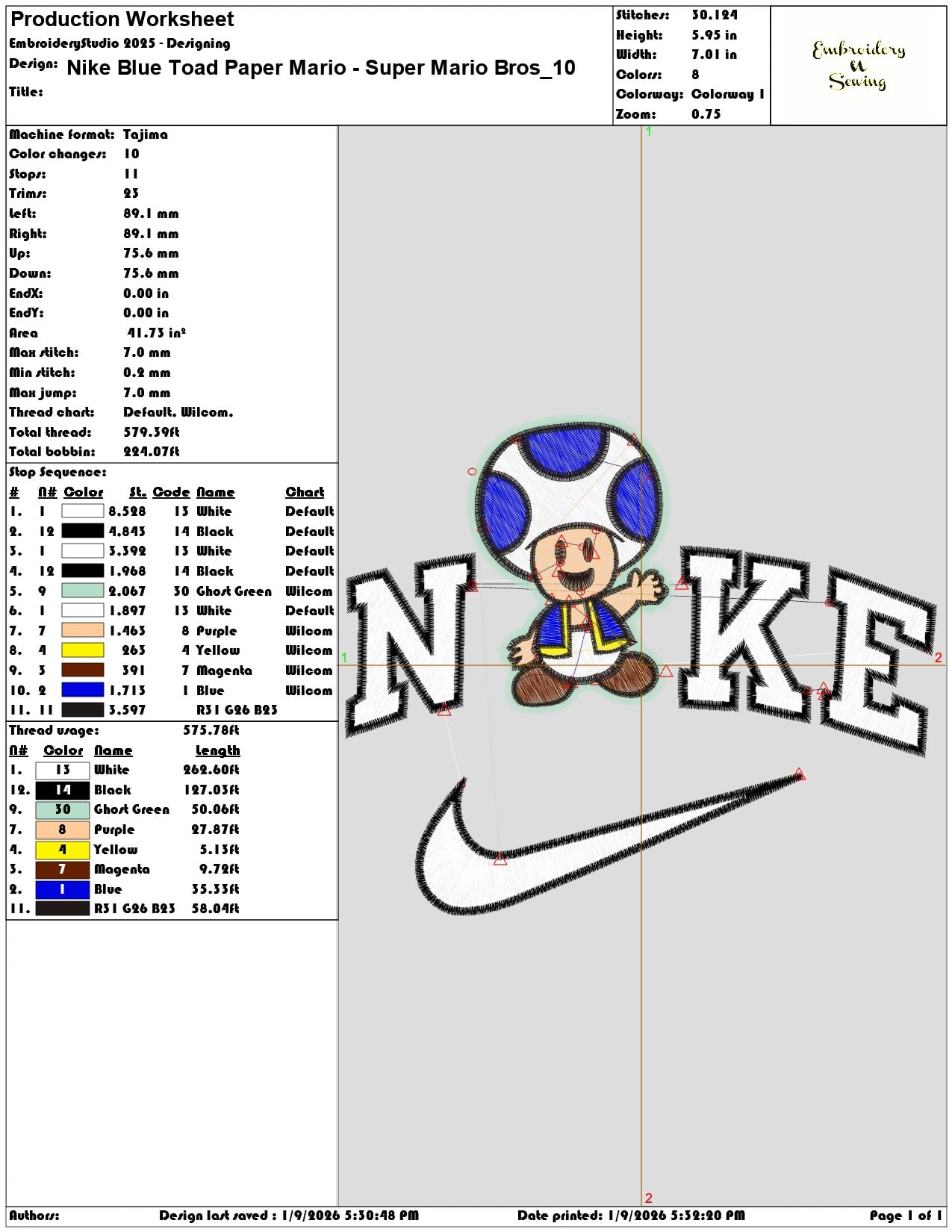 Nike Blue Toad Paper Mario Super Mario Bros  - Elegant embroidery design file - instant download — view 3
