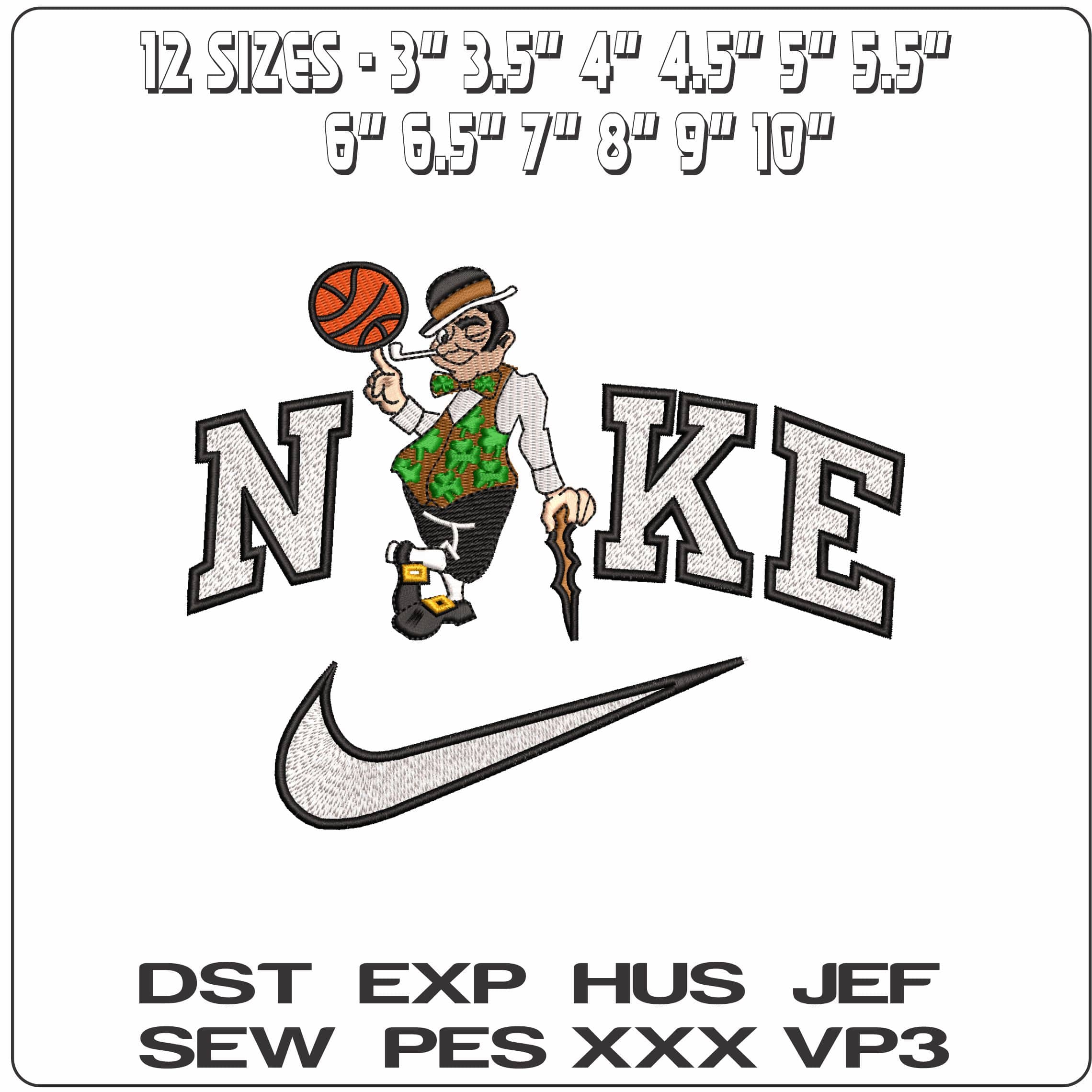 Nike Boston Celtics Leprachaun  - Elegant embroidery design file - instant download — view 2