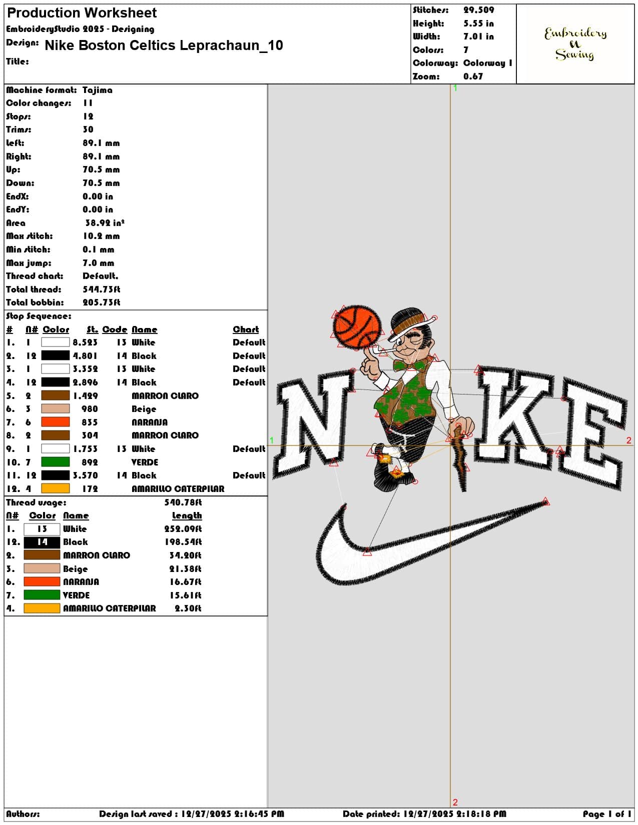 Nike Boston Celtics Leprachaun  - Elegant embroidery design file - instant download — view 3