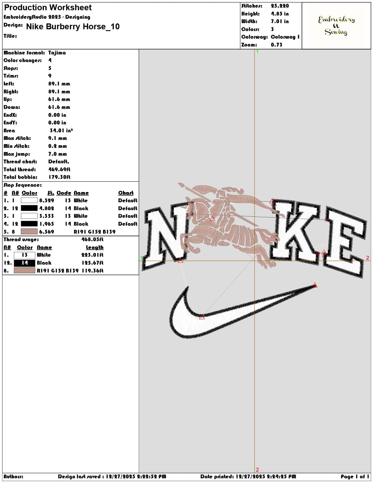 Nike Burberry Horse  - Elegant embroidery design file - instant download — view 3