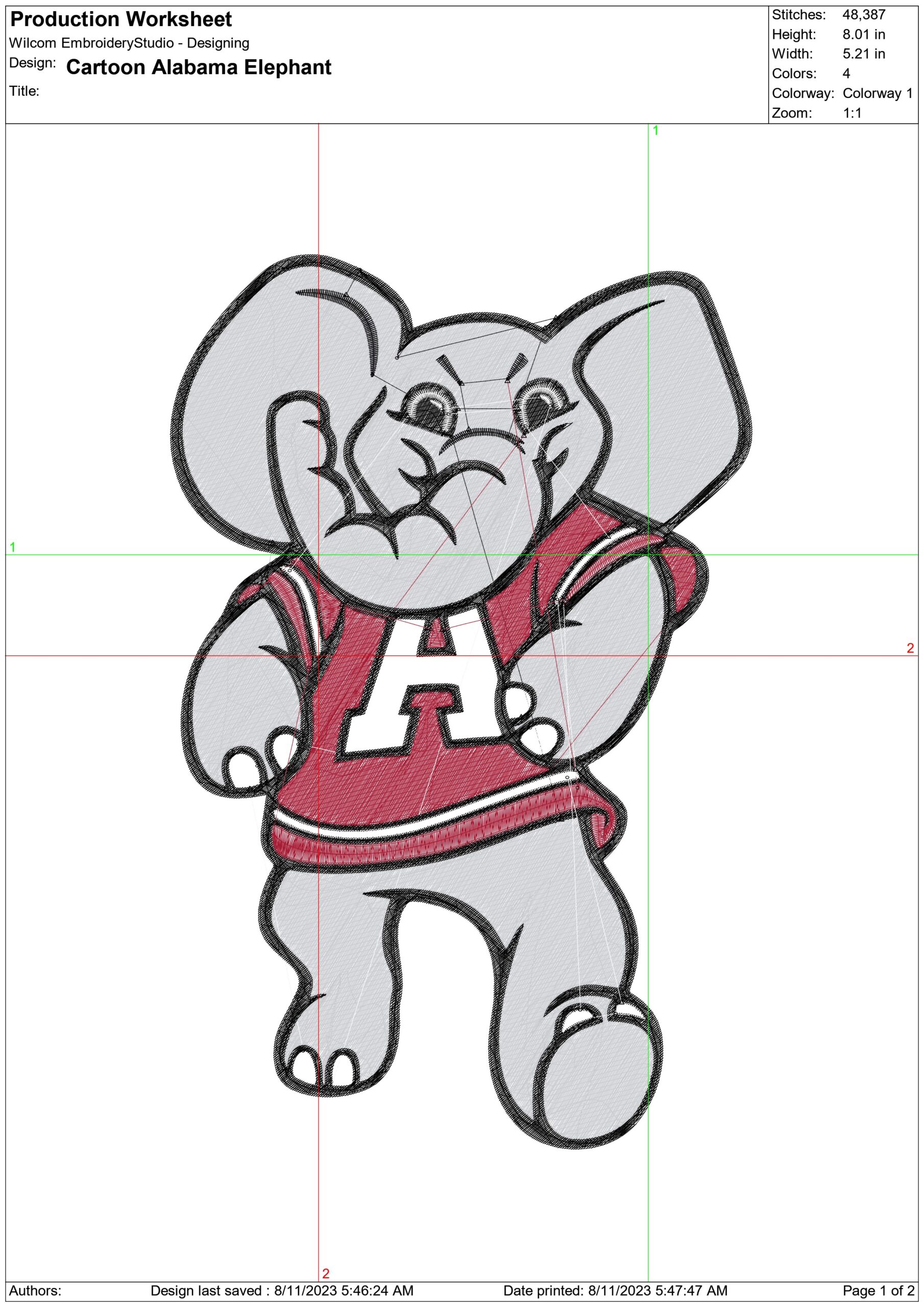 Alabama Athletics Elephant embroidery design - Crimson Tide Logo embroidery machine pattern AA embroidery file — view 3