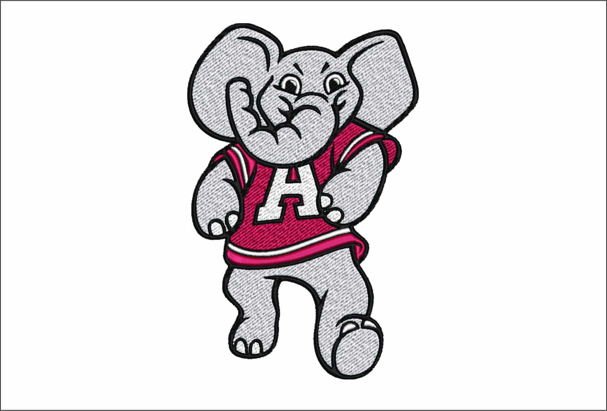 Alabama Athletics Elephant embroidery design - Crimson Tide Logo embroidery machine pattern AA embroidery file