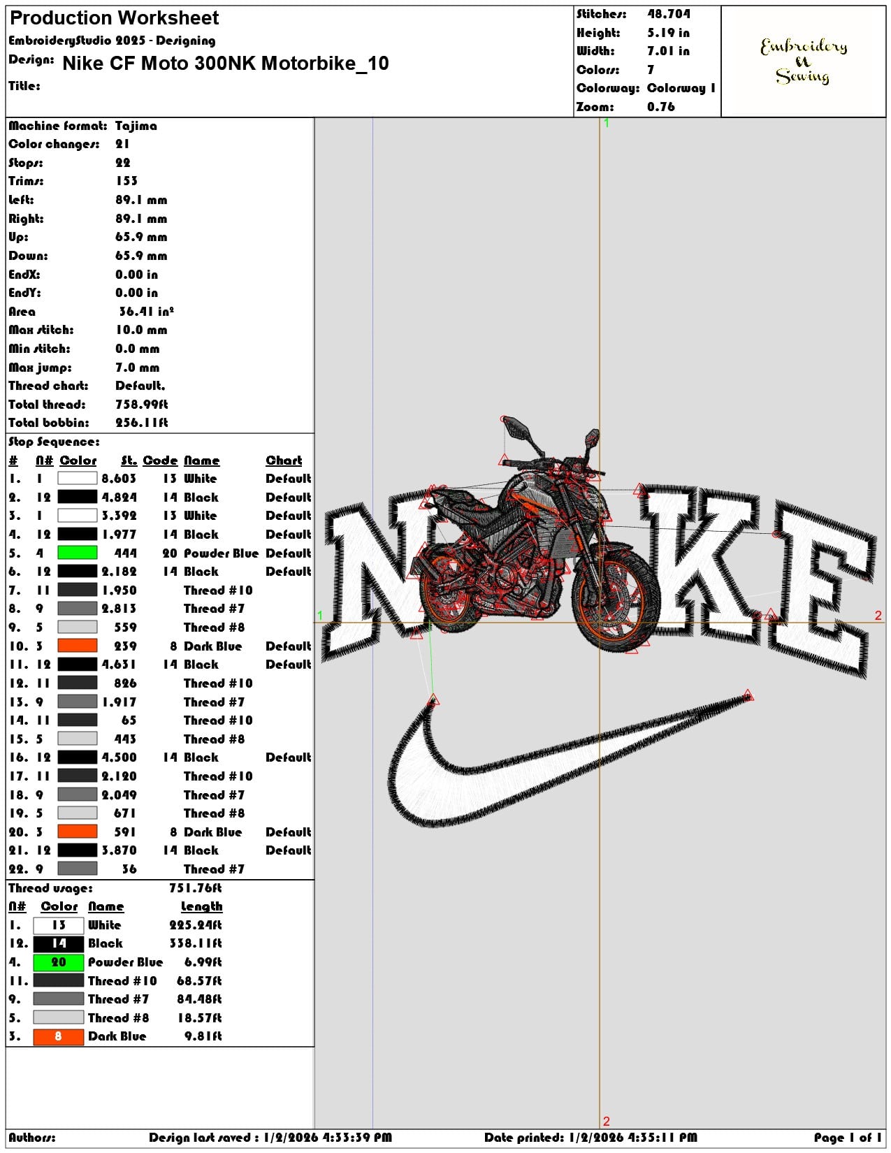 Nike CF Moto 300NK Motorbike  - Elegant embroidery design file - instant download — view 3