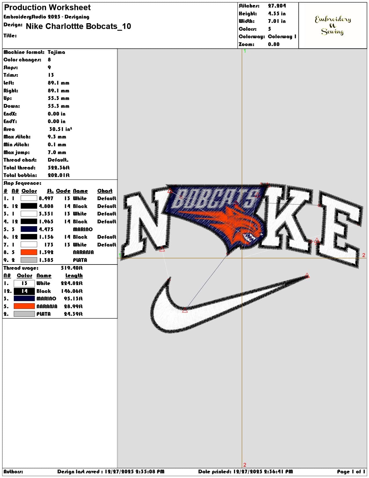 Nike Charlottte Bobcats  - Elegant embroidery design file - instant download — view 3