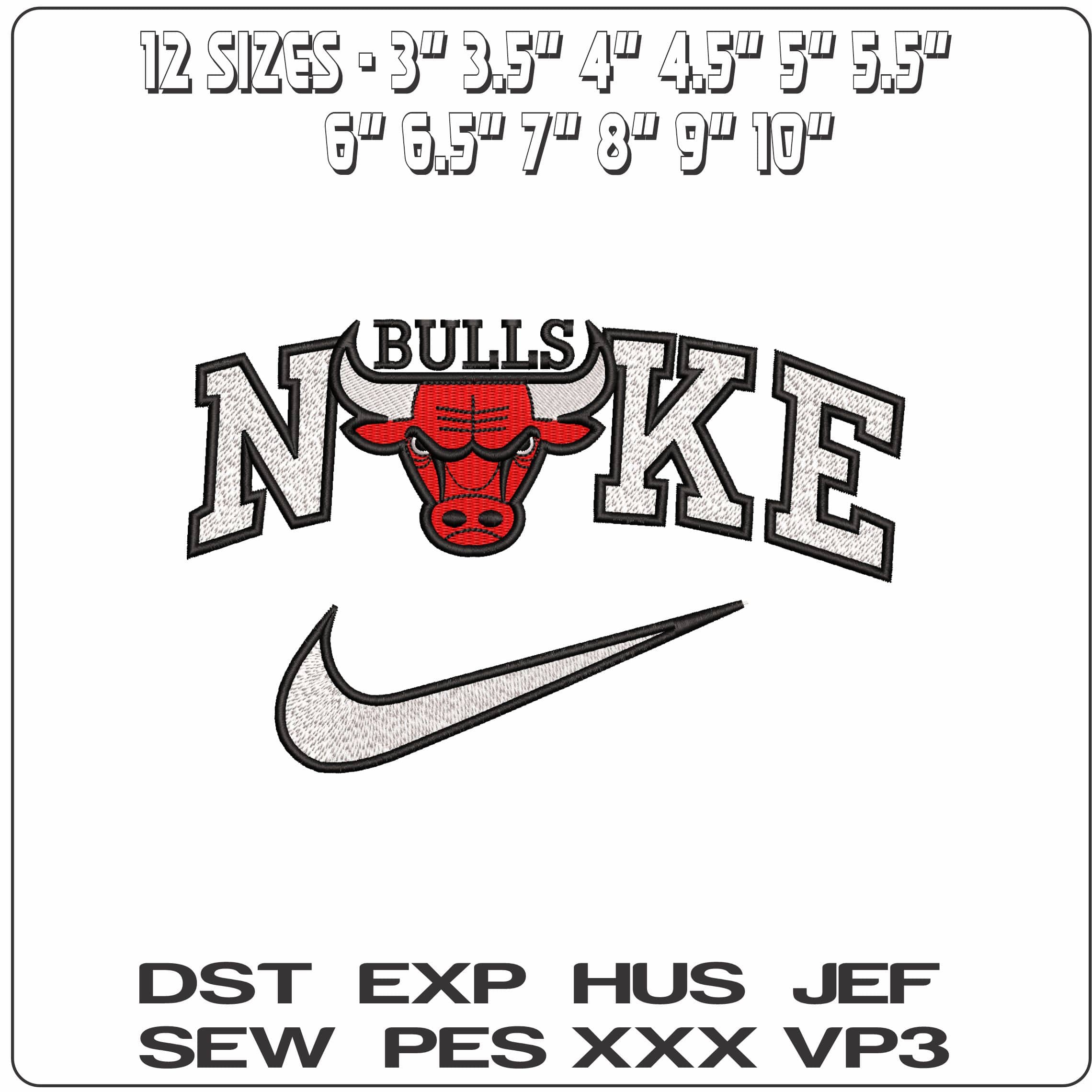 Nike Chigao BULLS Name  - Elegant embroidery design file - instant download — view 2