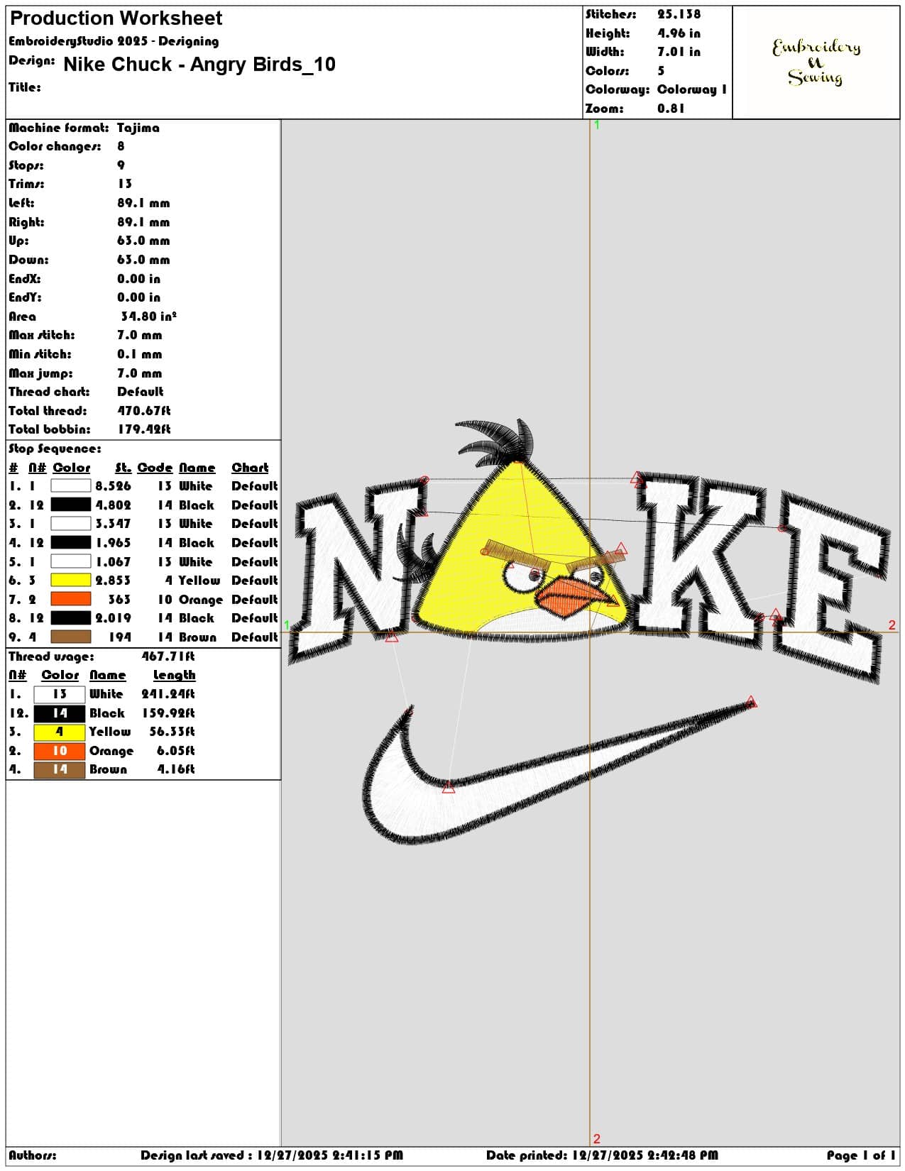 Nike Chuck Angry Birds  - Elegant embroidery design file - instant download — view 3