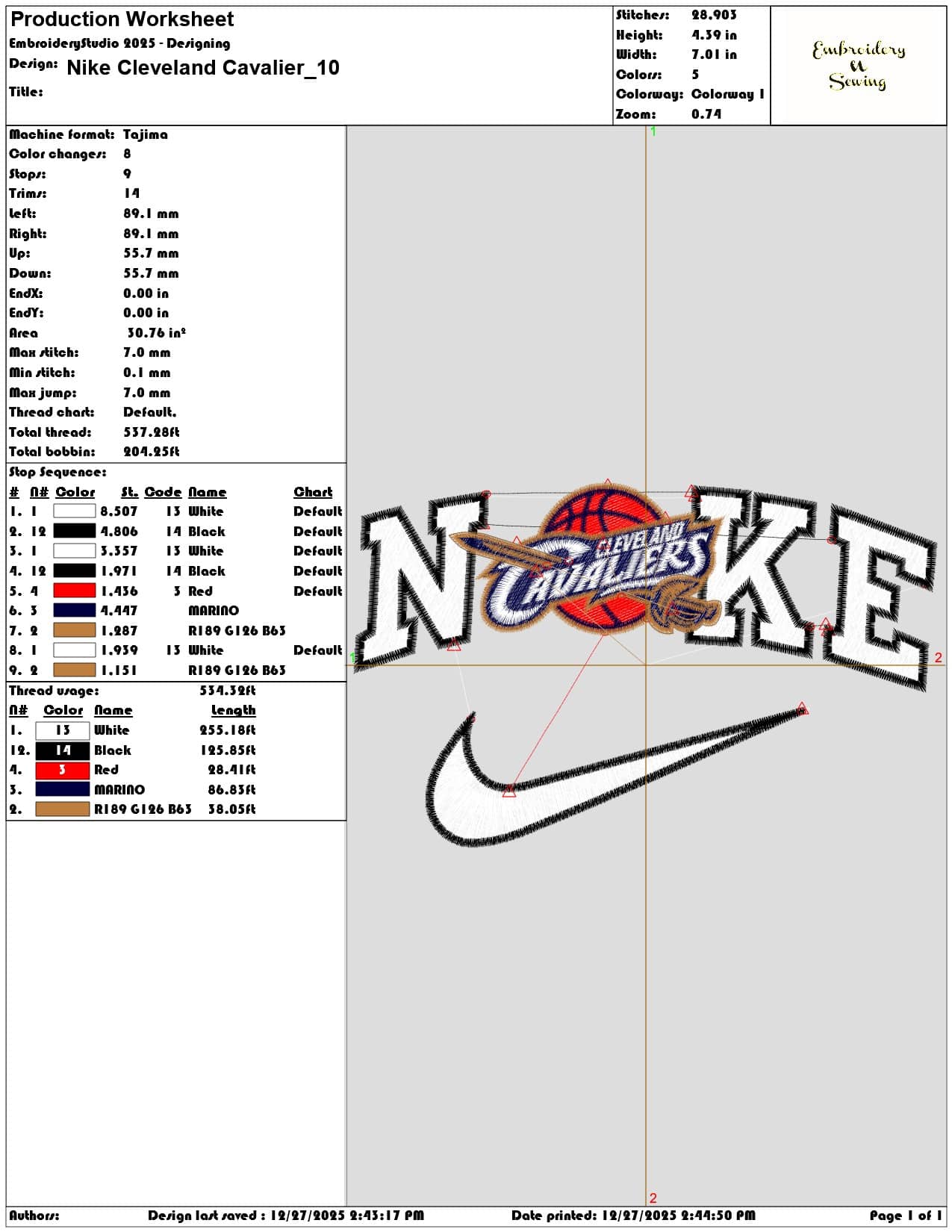 Nike Cleveland Cavalier  - Elegant embroidery design file - instant download — view 3