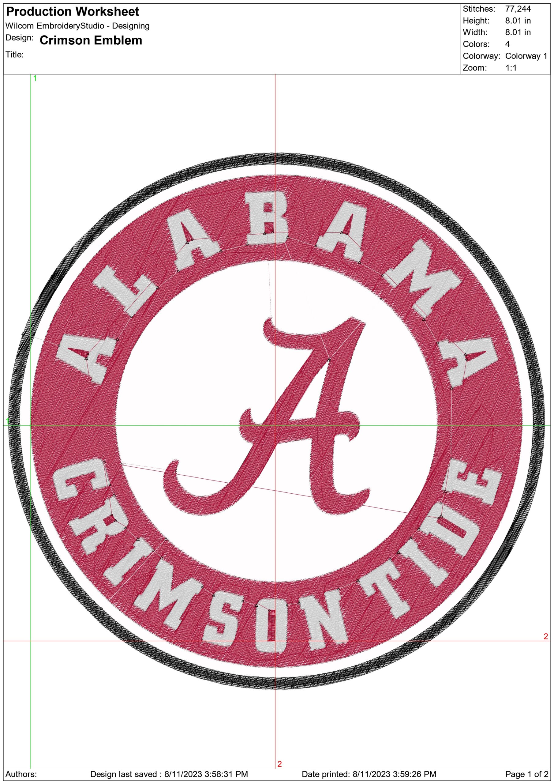 Alabama Athletics Emblem embroidery design - Crimson Tide Logo embroidery machine pattern AA embroidery file — view 3
