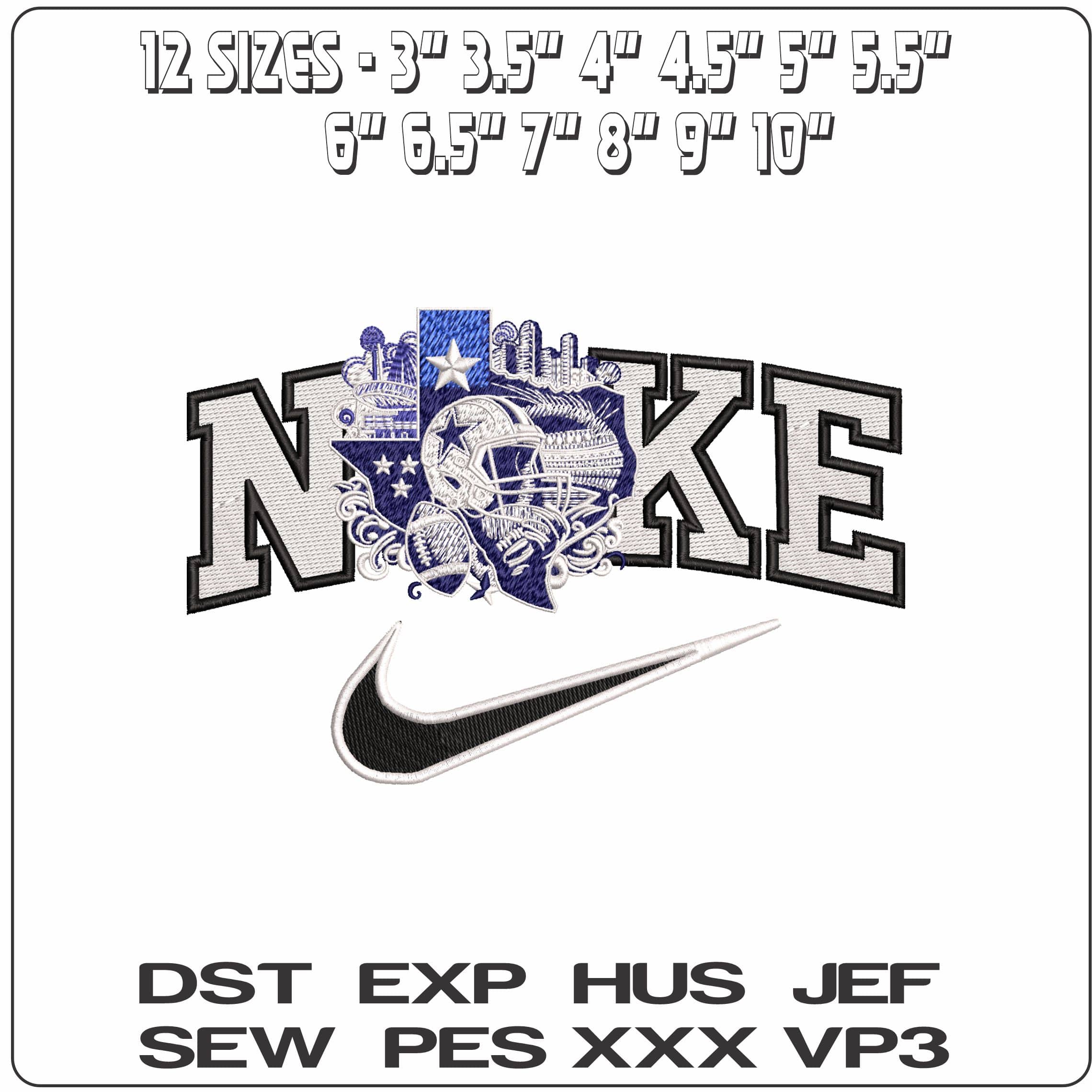 Nike Dallas Cowboys Texas outline NFL  - Elegant embroidery design file - instant download — view 2