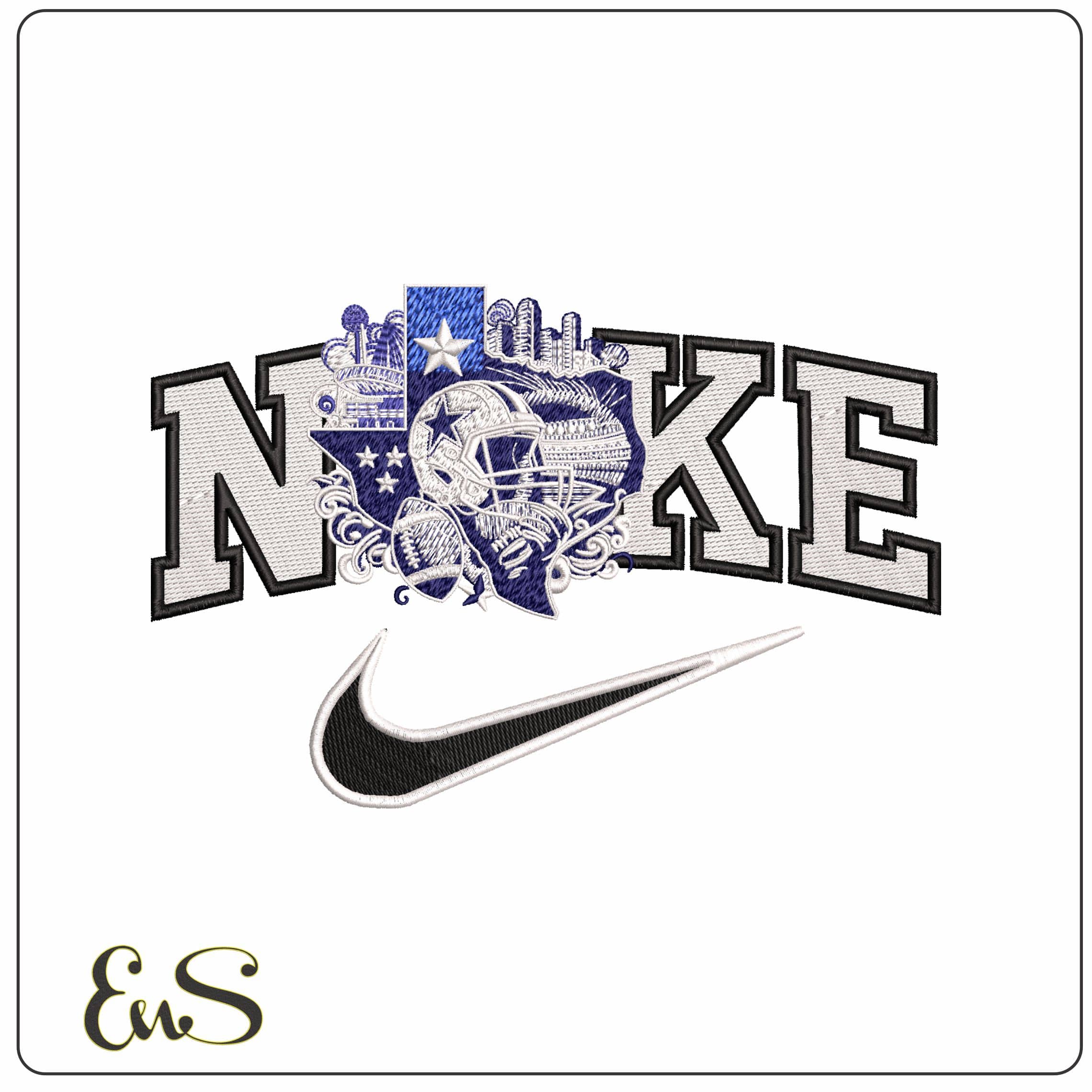 Nike Dallas Cowboys Texas outline NFL  - Elegant embroidery design file - instant download