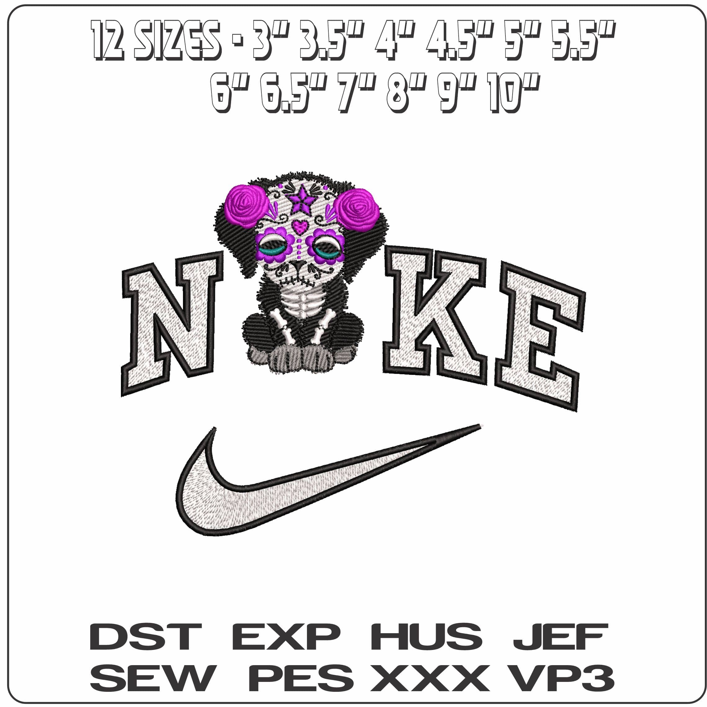 Nike Day of the Dead Dog  - Elegant embroidery design file - instant download — view 2