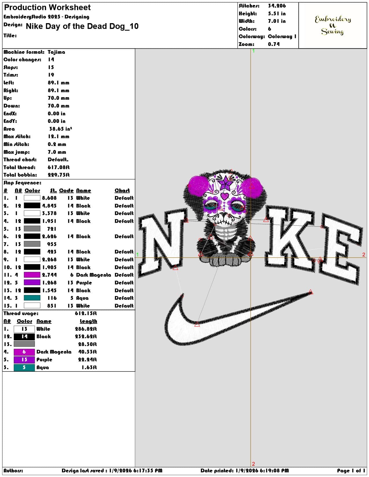 Nike Day of the Dead Dog  - Elegant embroidery design file - instant download — view 3