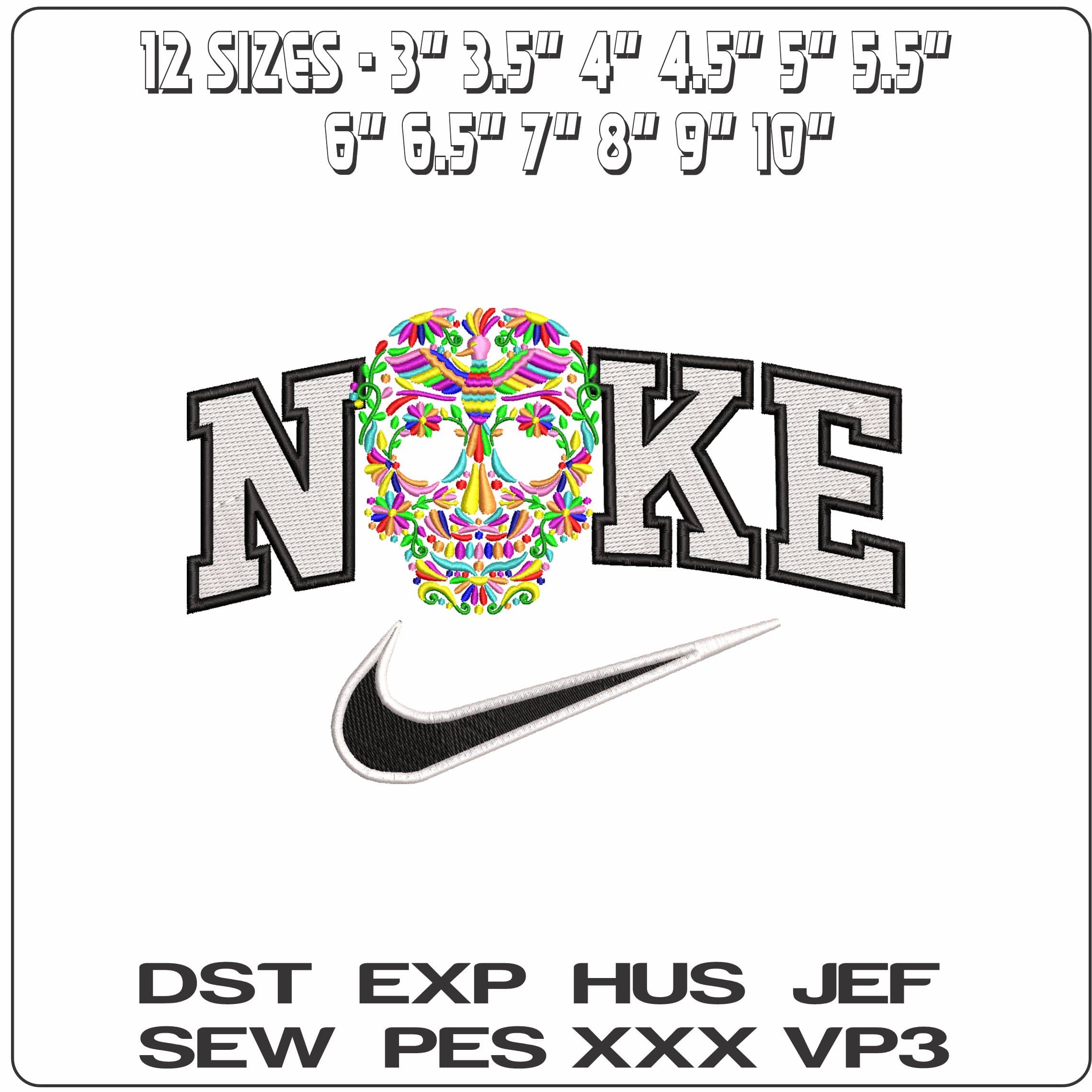 Nike Day of the Dead Sugar Skull Bird and Flowers no Background  - Elegant embroidery design file - instant download — view 2