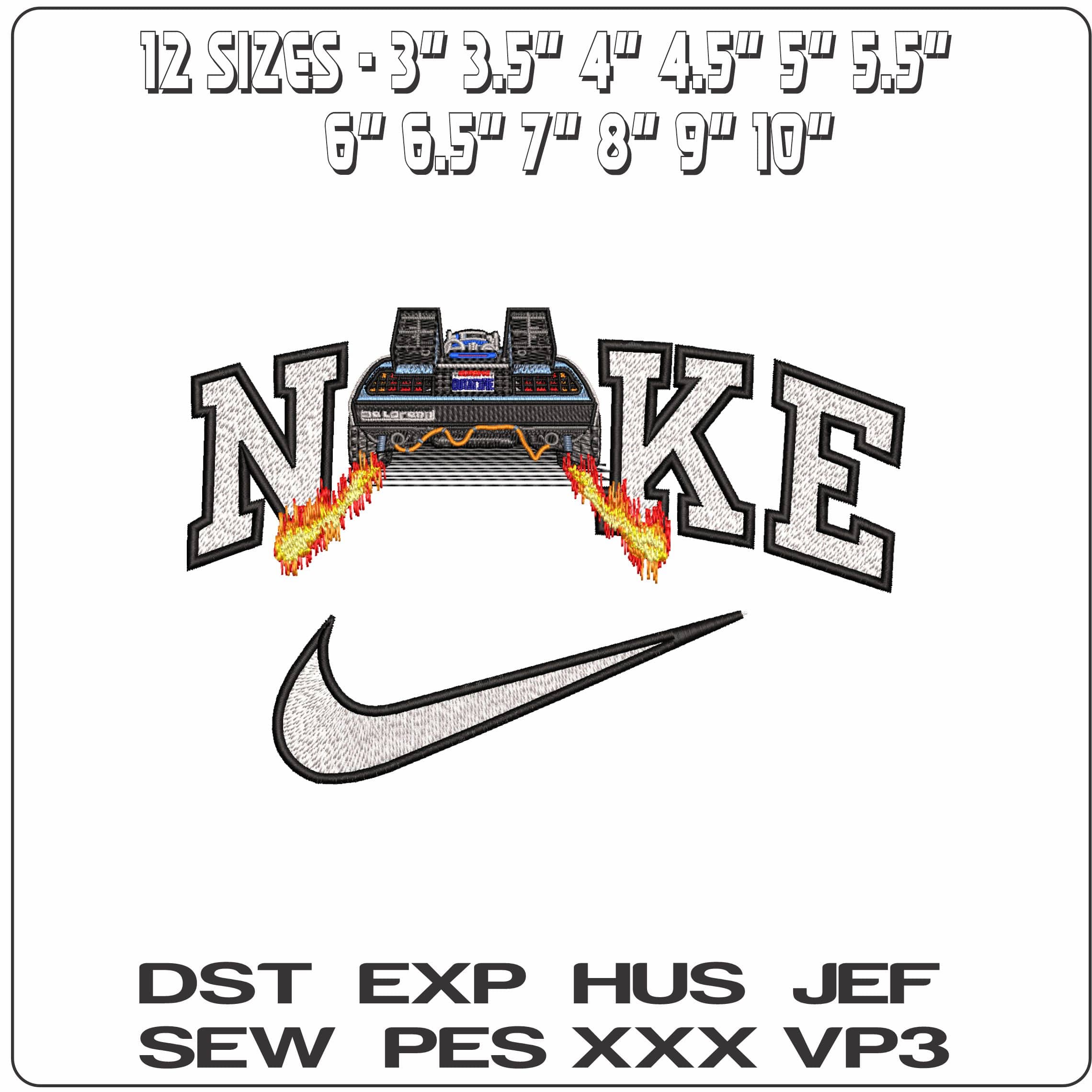 Nike Delorean Back to the Future  - Elegant embroidery design file - instant download — view 2