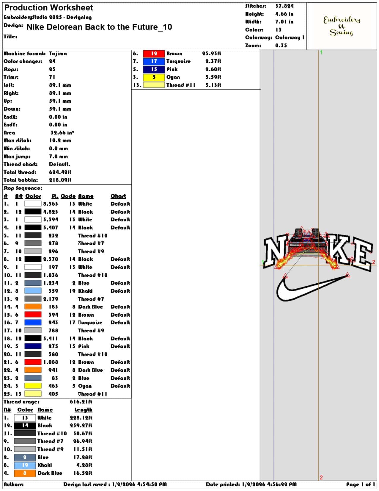 Nike Delorean Back to the Future  - Elegant embroidery design file - instant download — view 3