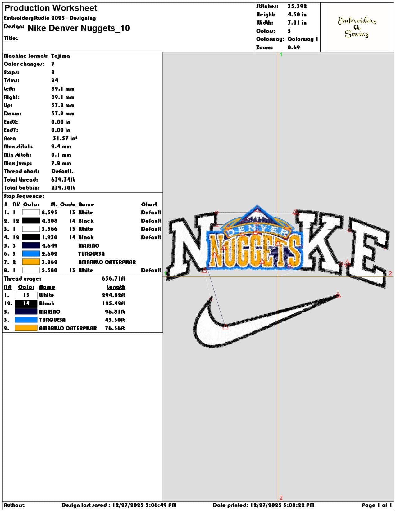 Nike Denver Nuggets  - Elegant embroidery design file - instant download — view 3