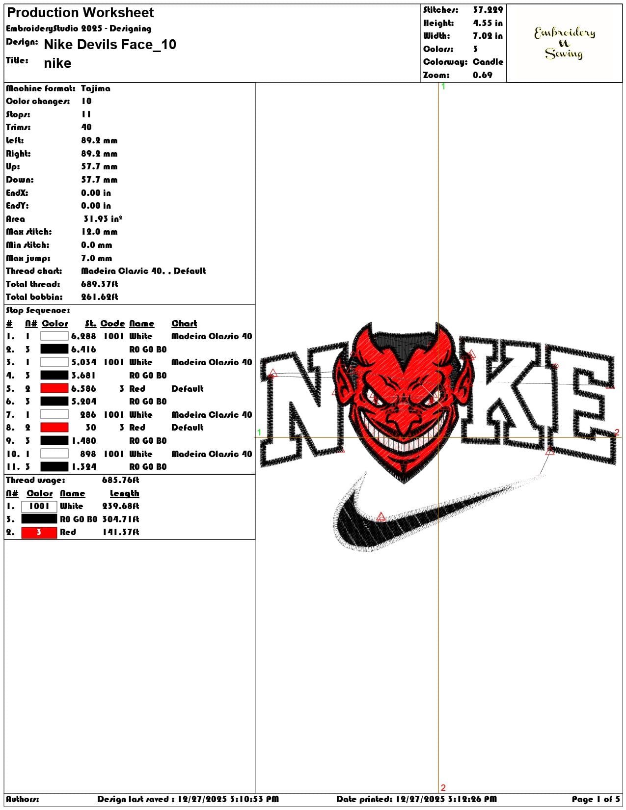 Nike Devils Face  - Elegant embroidery design file - instant download — view 3