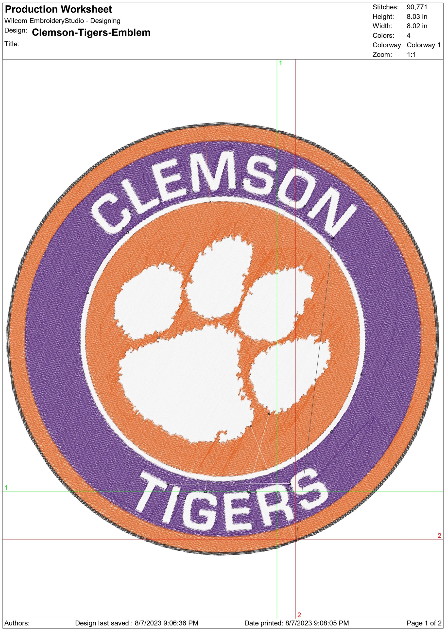 Clemson Tigers Emblem embroidery design - Clemson University embroidery machine pattern digitized file - instant download in a frame — view 2