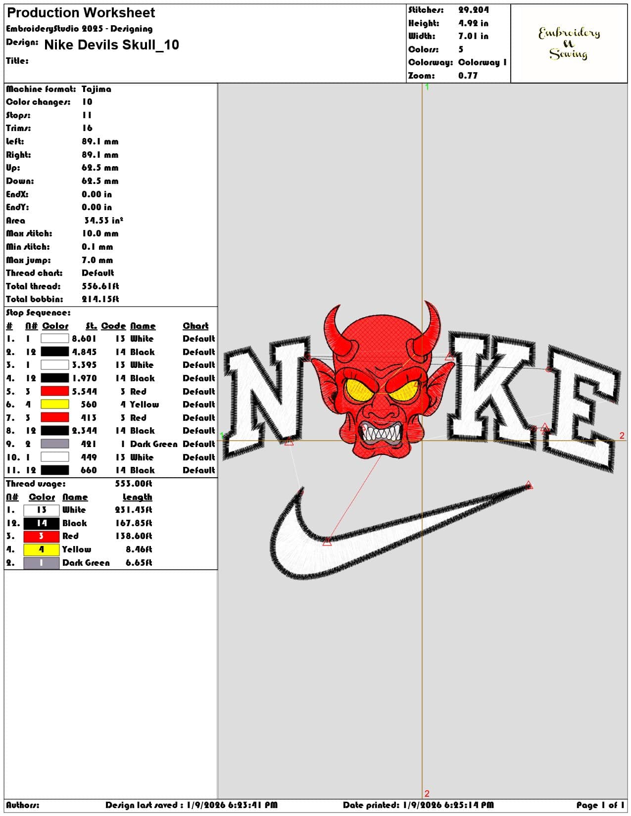 Nike Devils Skull  - Elegant embroidery design file - instant download — view 3