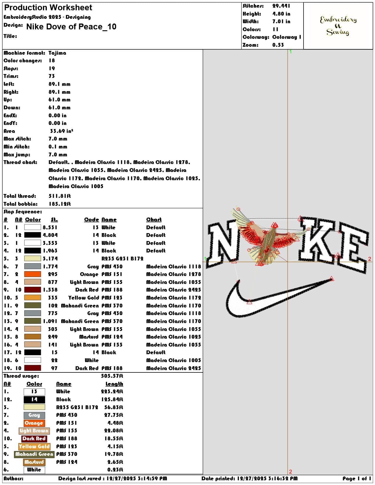 Nike Dove of Peace   - Elegant embroidery design file - instant download — view 3