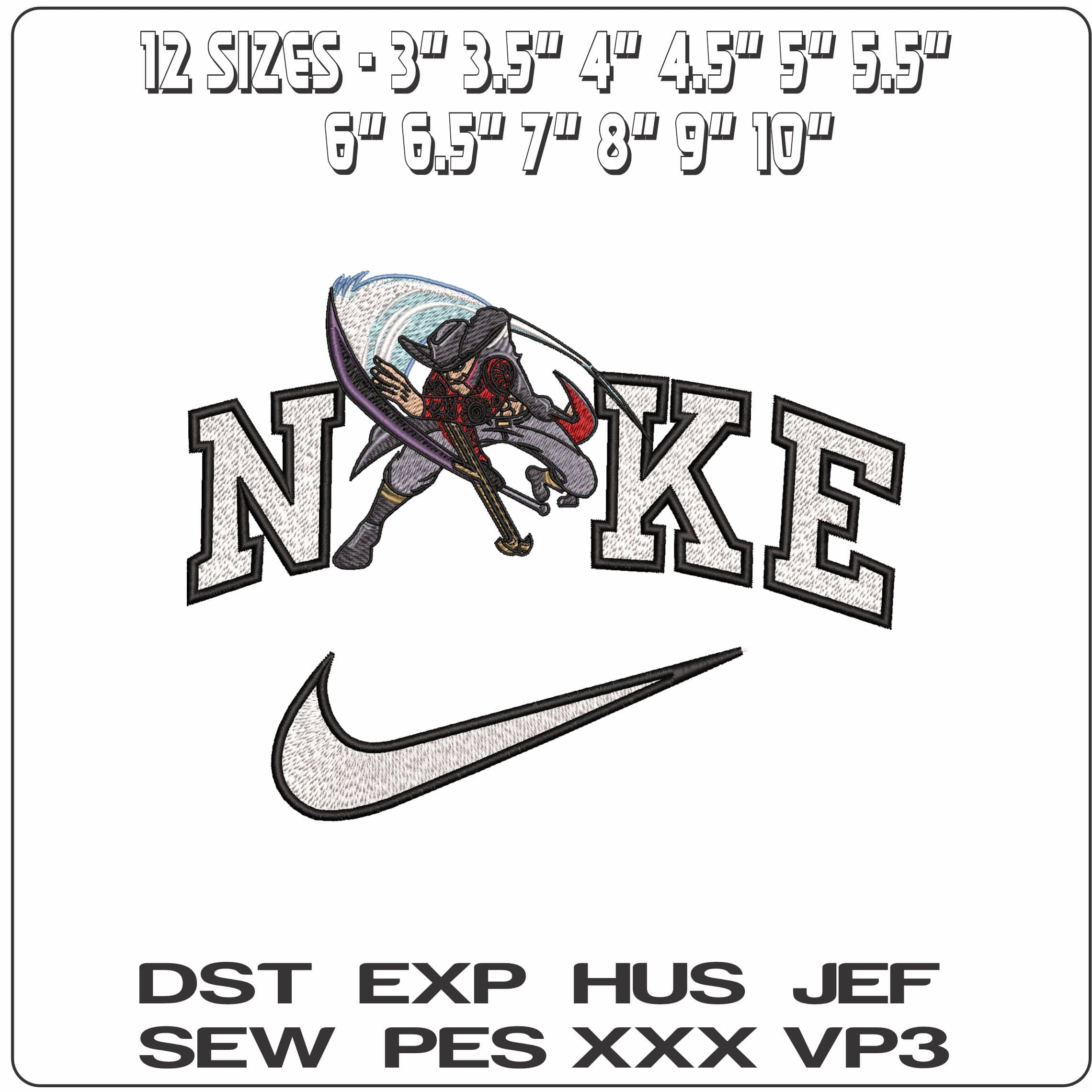 Nike Dracule Mihawk One Piece Anime   - Elegant embroidery design file - instant download — view 2
