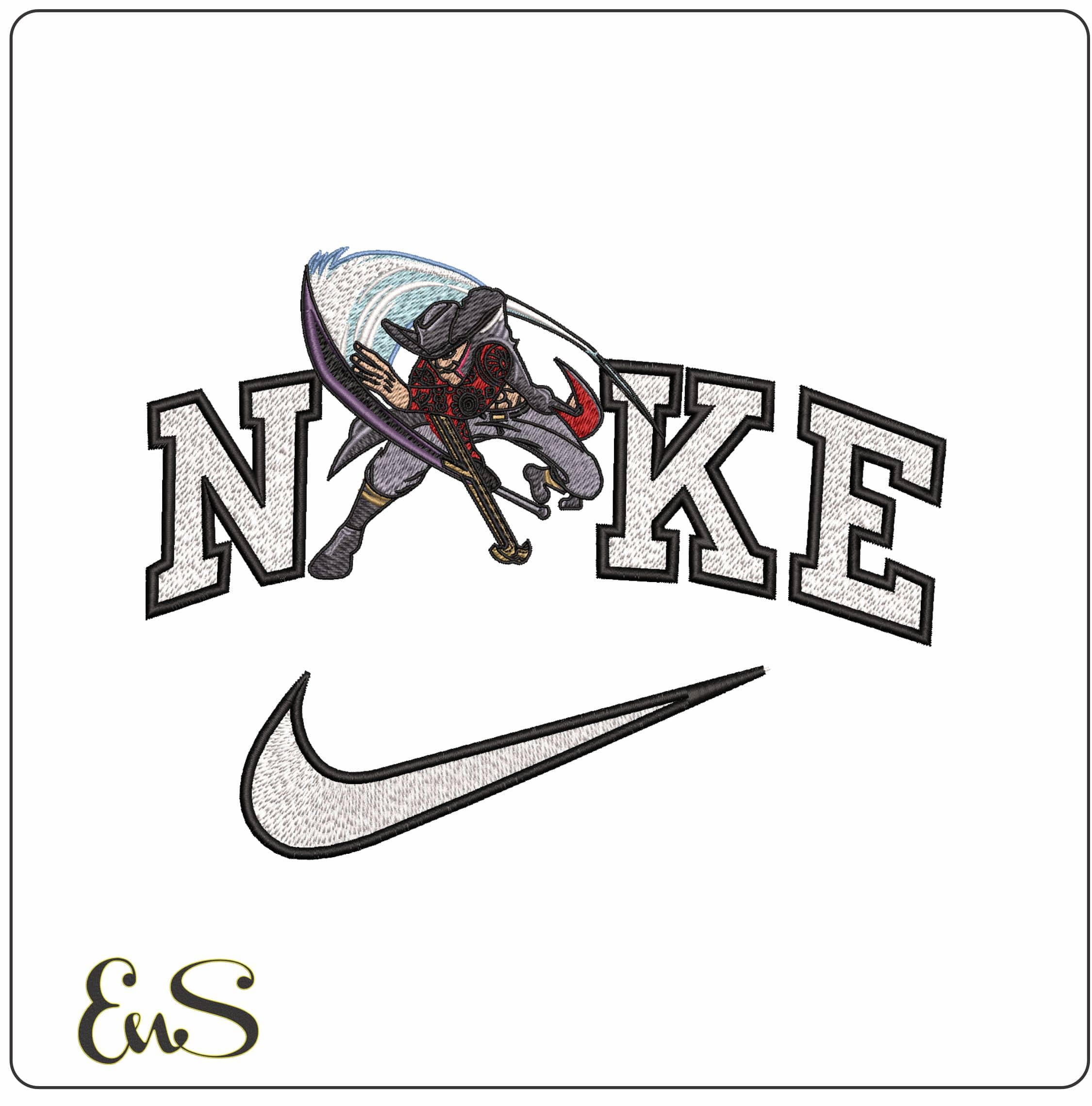 Nike Dracule Mihawk One Piece Anime   - Elegant embroidery design file - instant download