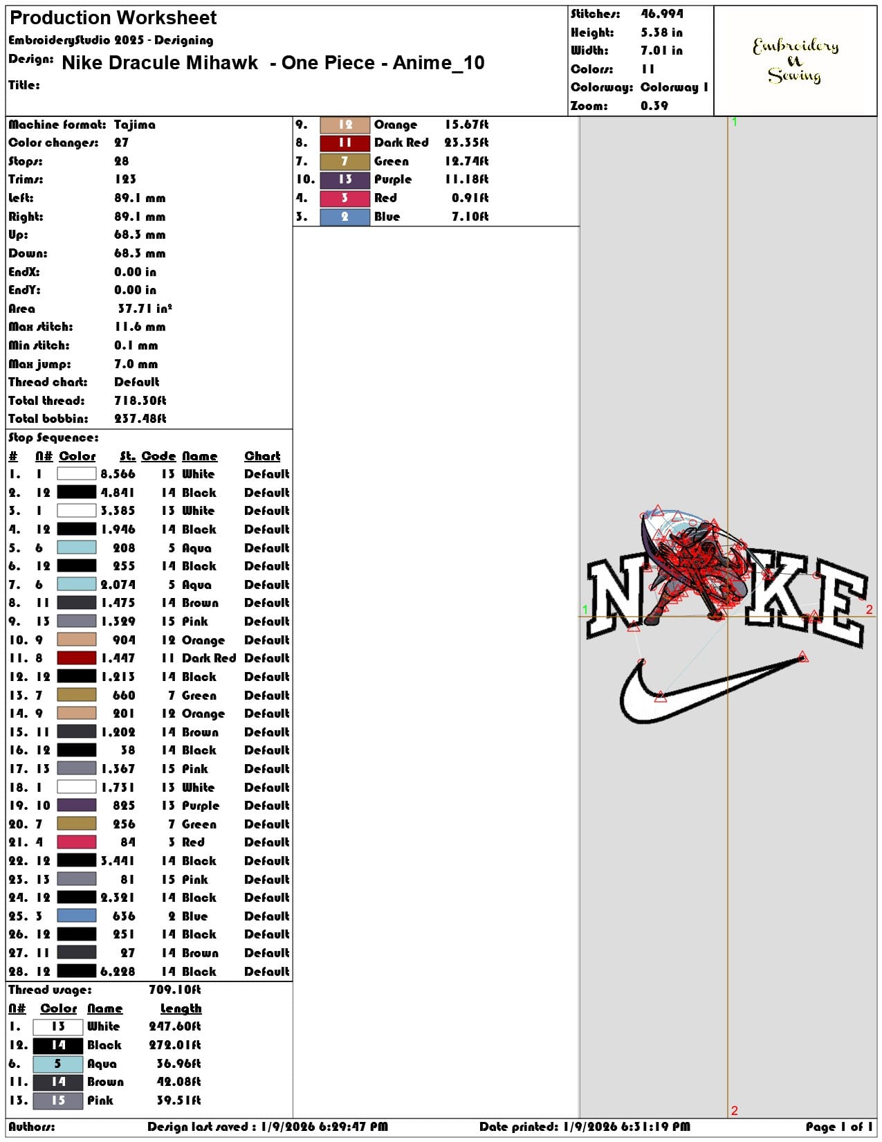 Nike Dracule Mihawk One Piece Anime   - Elegant embroidery design file - instant download — view 3