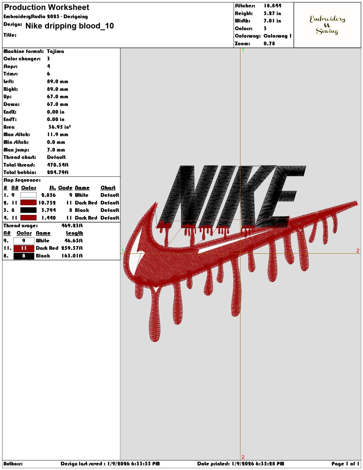 Nike dripping blood   - Elegant embroidery design file - instant download — view 3