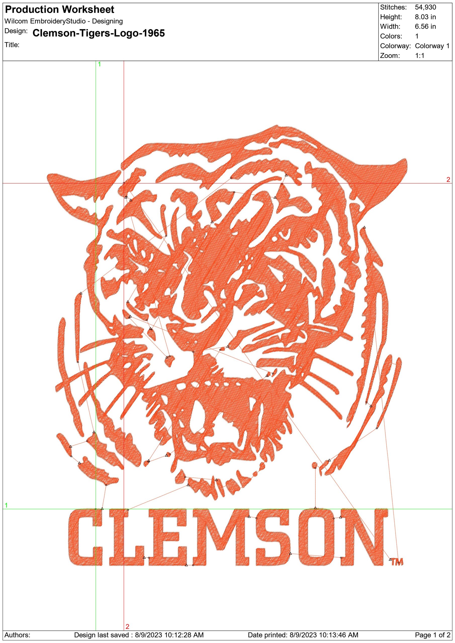 Clemson Tigers 1965 embroidery design - Clemson University embroidery machine pattern digitized file - instant download in a frame — view 2