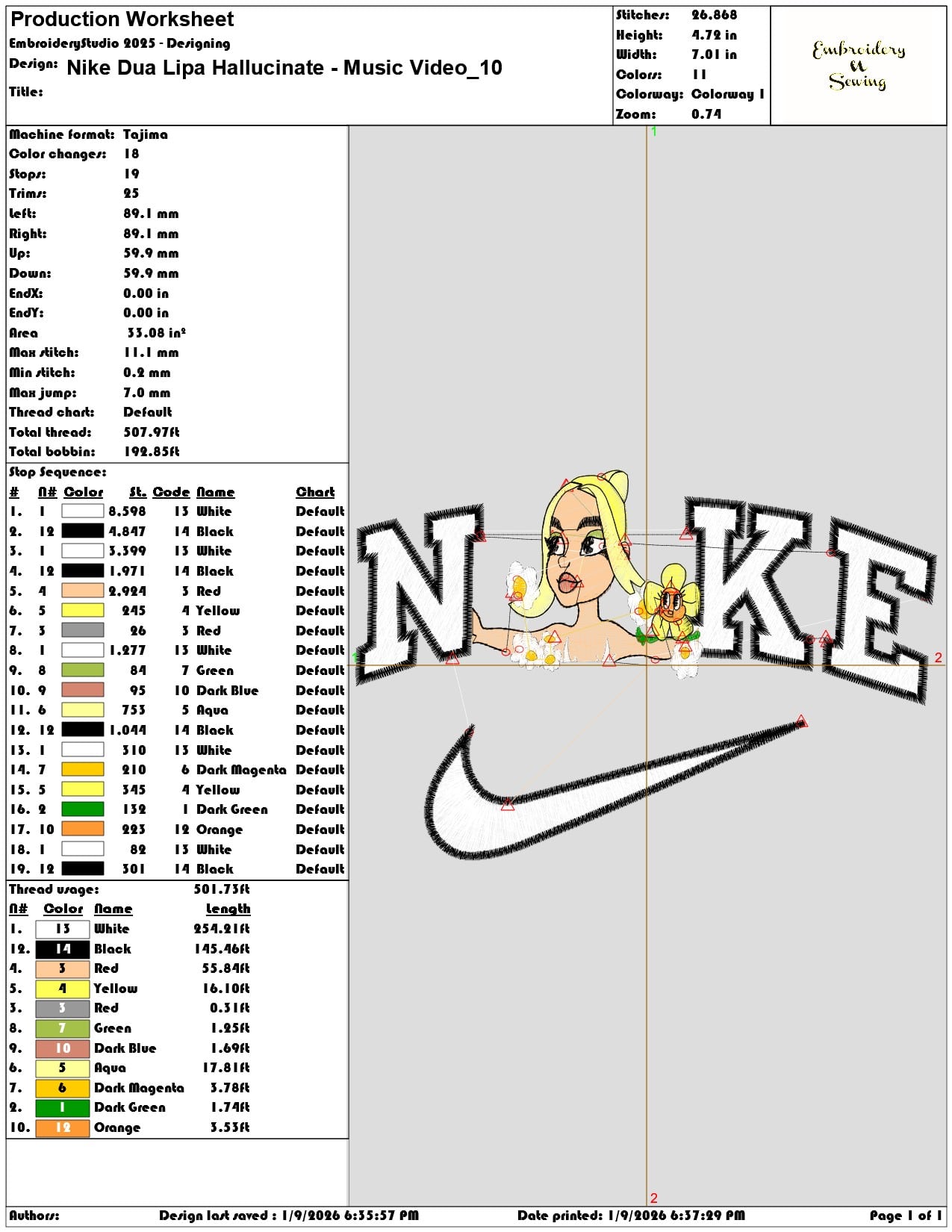 Nike Dua Lipa Hallucinate Music Video   - Elegant embroidery design file - instant download — view 3