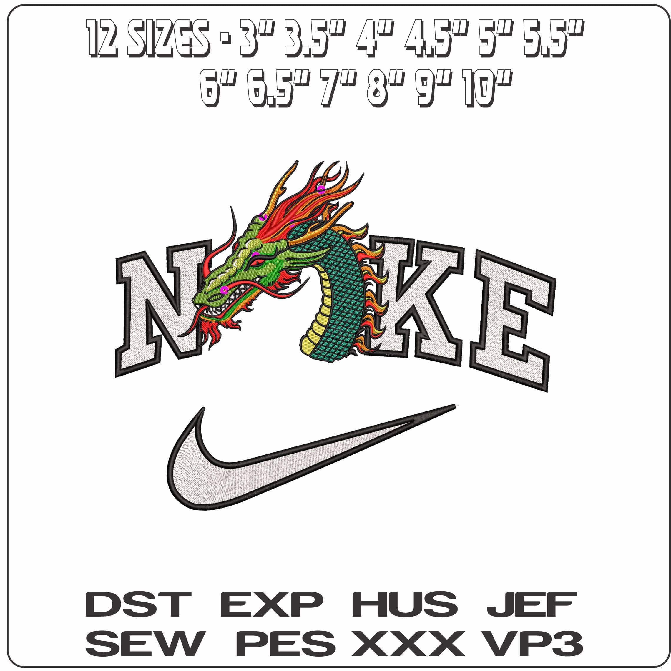 Nike Eternal Dragon Head Dragon Ball Anime   - Elegant embroidery design file - instant download — view 2