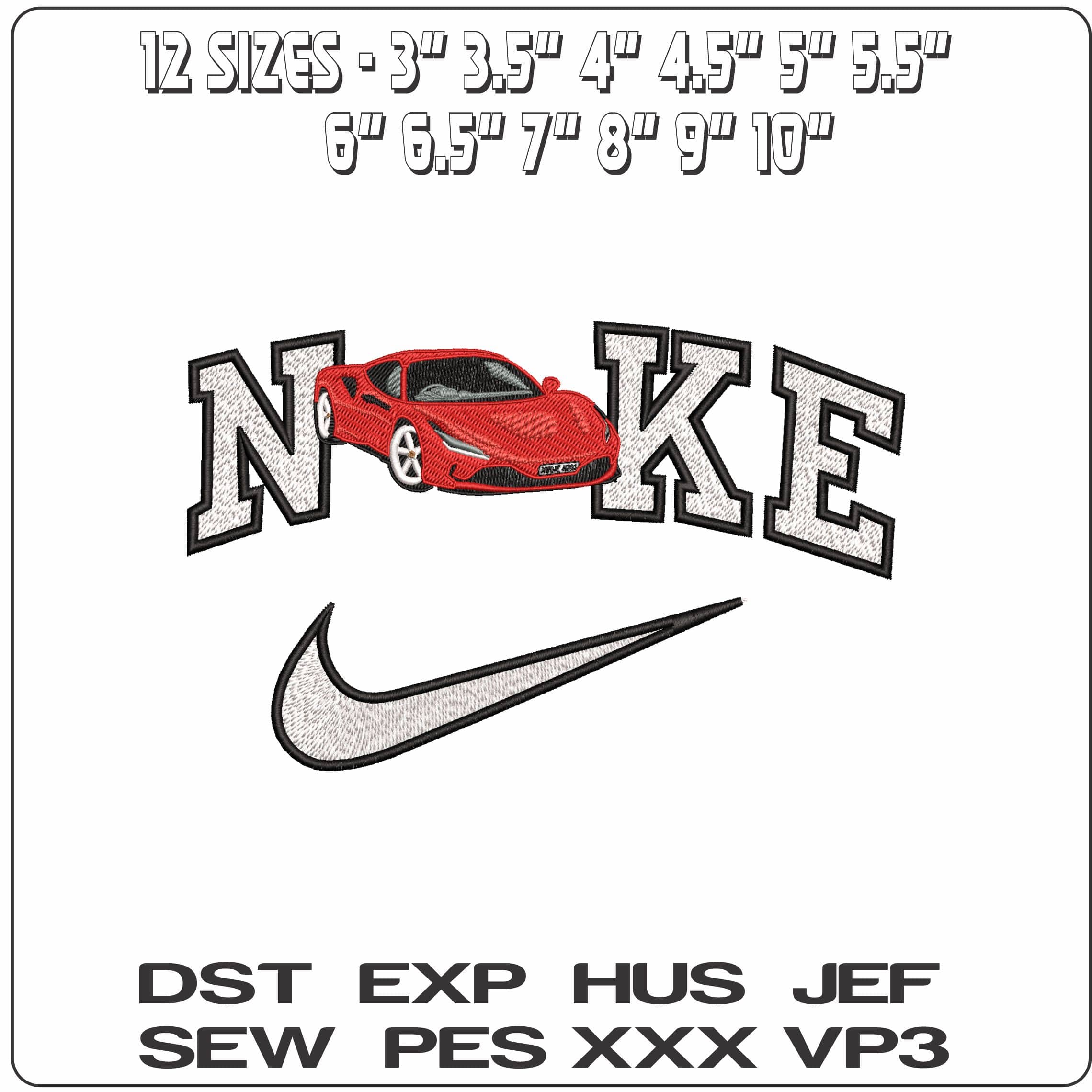 Nike Ferrari F8 Tributo Car  - Elegant embroidery design file - instant download — view 2