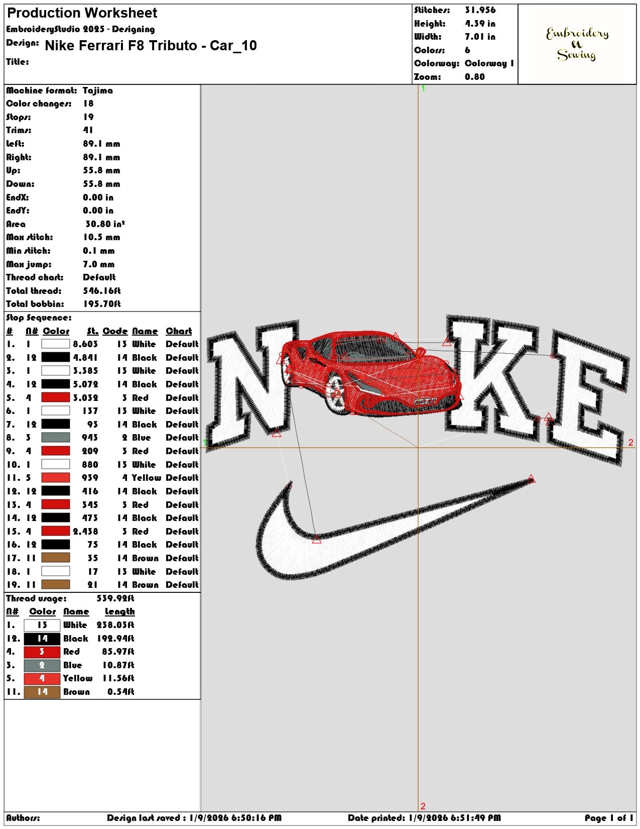 Nike Ferrari F8 Tributo Car  - Elegant embroidery design file - instant download — view 3