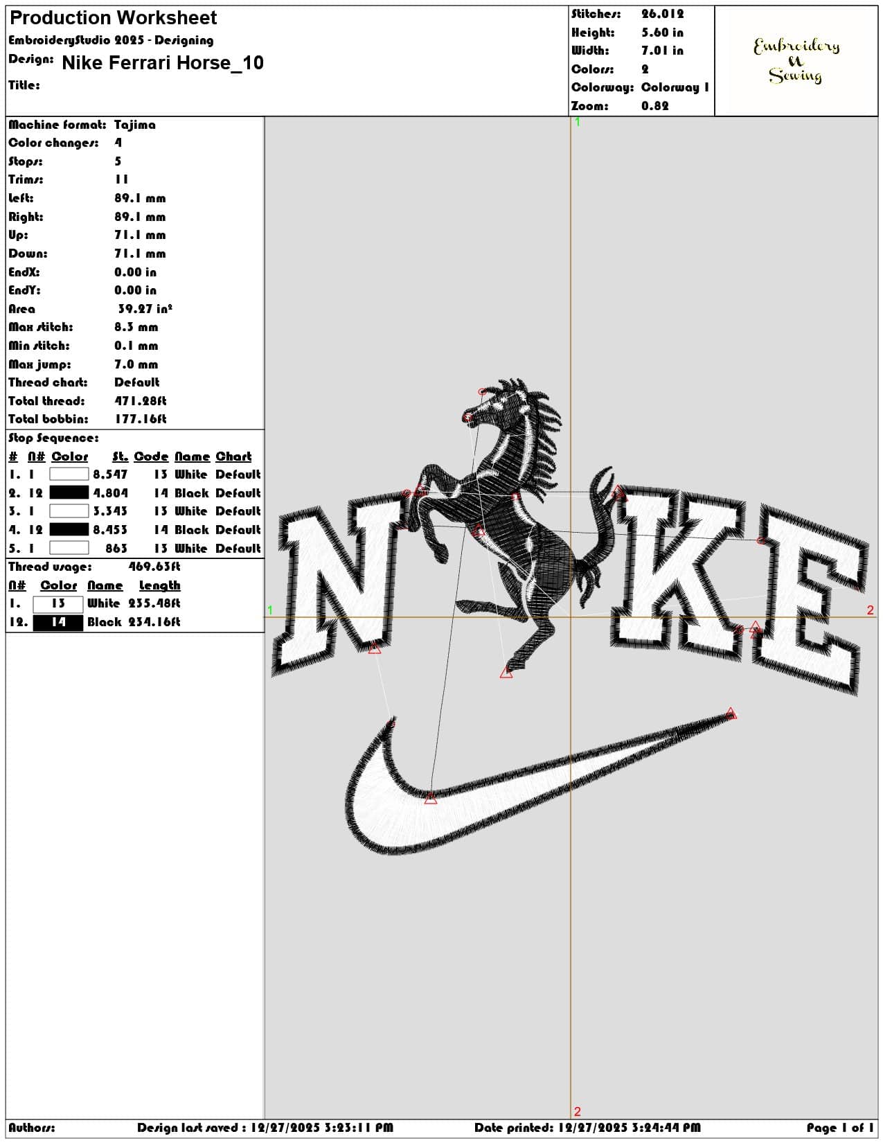 Nike Ferrari Horse  - Elegant embroidery design file - instant download — view 3