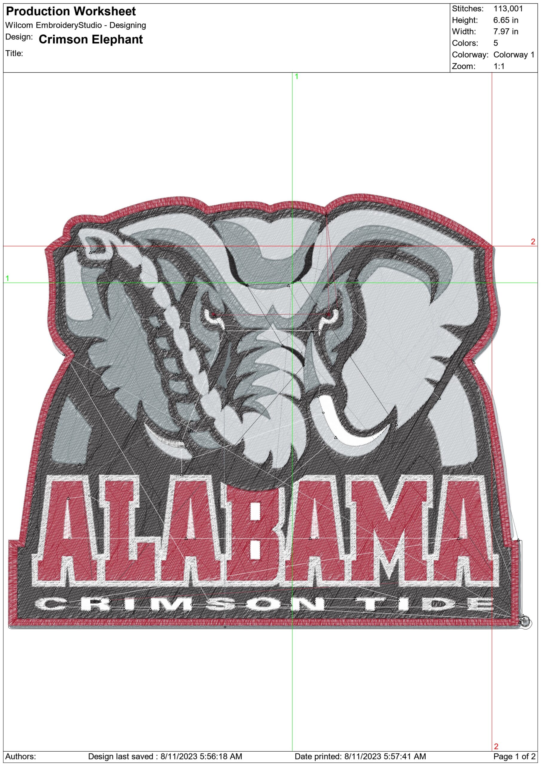 Alabama Athletics embroidery Elephant Crimson Tide design - Crimson Tide Logo embroidery machine pattern AA embroidery file — view 2