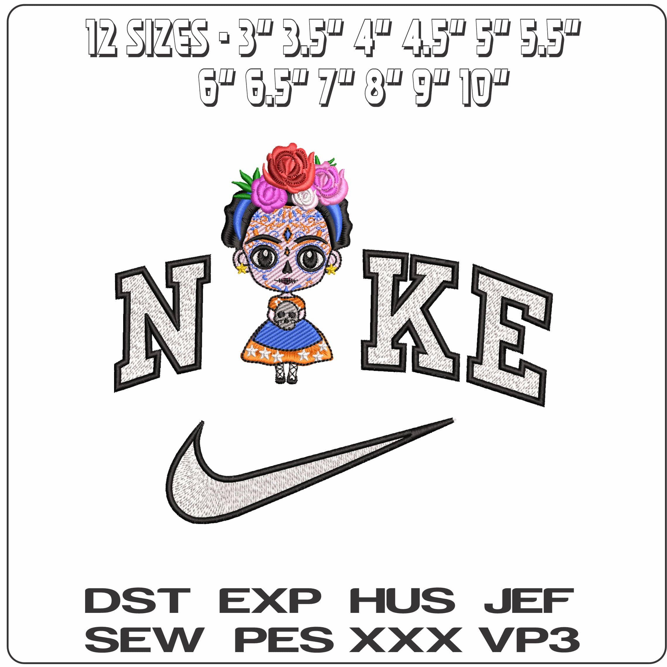 Nike Frida Catrina as Day of Dead  - Elegant embroidery design file - instant download — view 2
