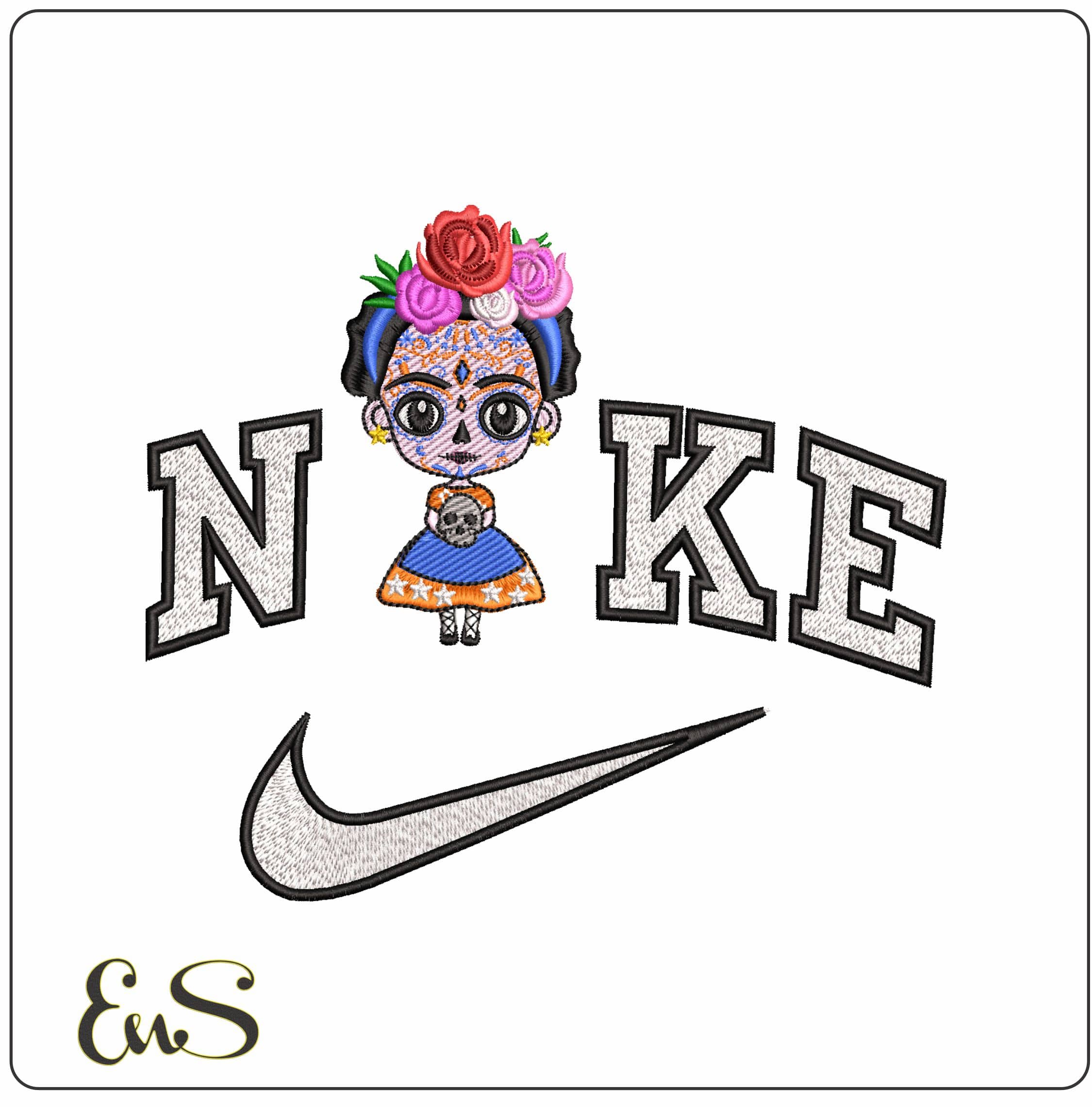 Nike Frida Catrina as Day of Dead  - Elegant embroidery design file - instant download