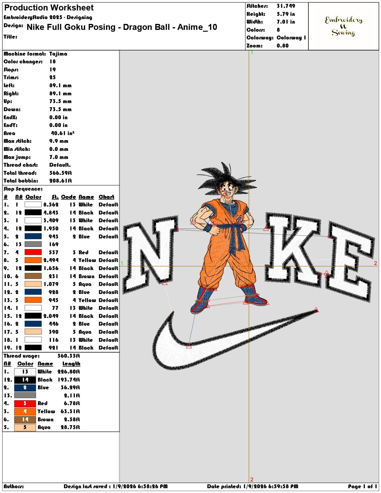 Nike Full Goku Posing Dragon Ball Anime  - Elegant embroidery design file - instant download — view 3