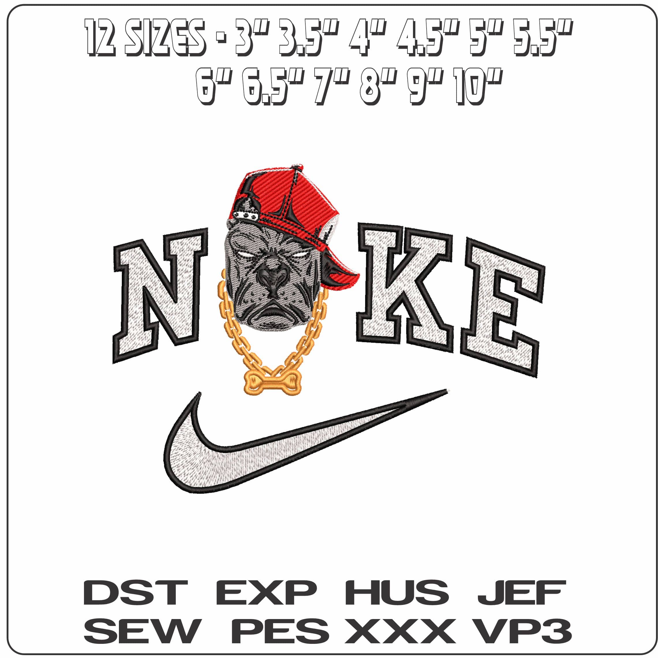 Nike Gangster Pitbull Head  - Elegant embroidery design file - instant download — view 2