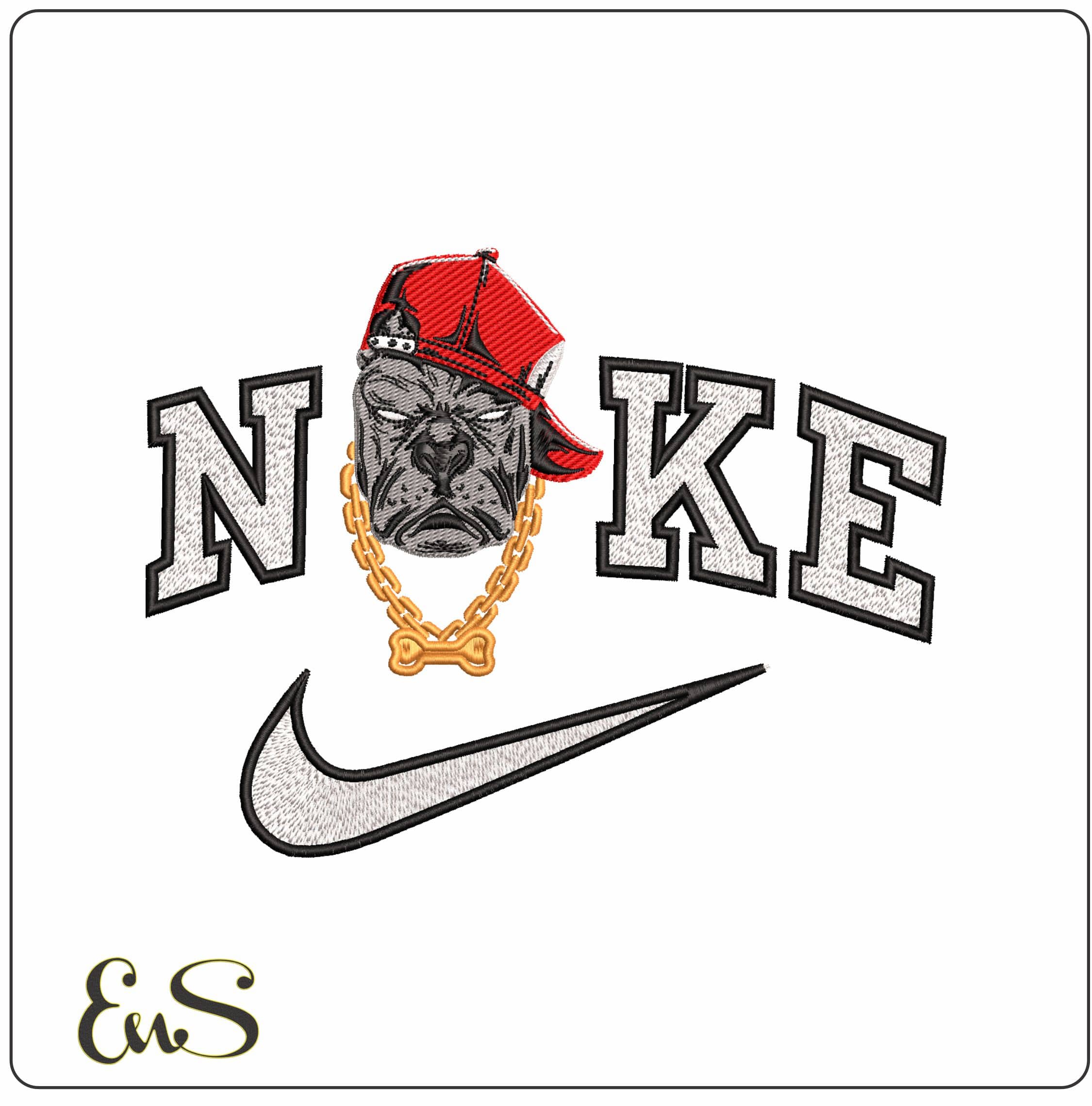 Nike Gangster Pitbull Head  - Elegant embroidery design file - instant download